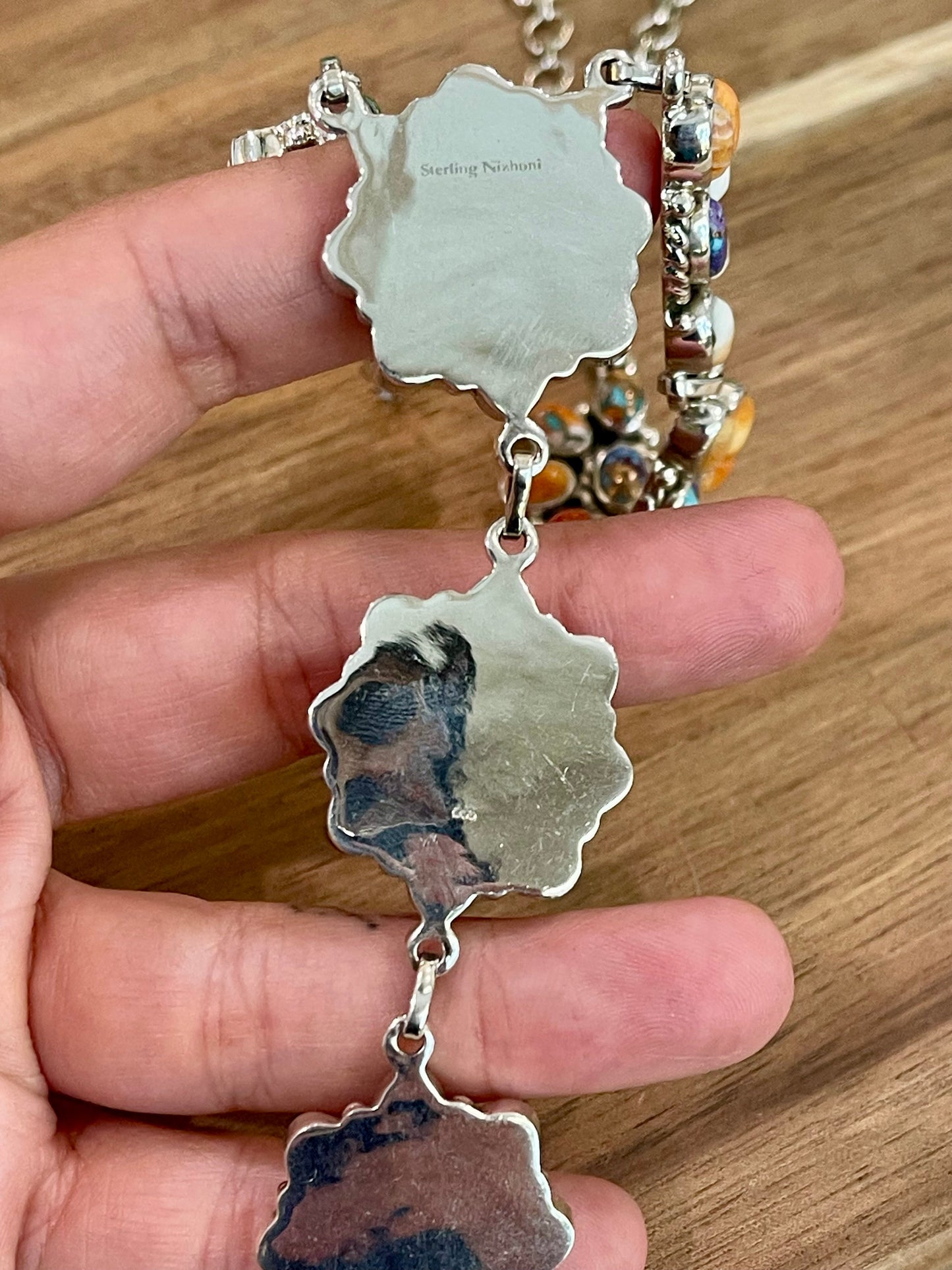 Handmade Sterling Silver , Spice & Purple Mojave Flower Lariat Necklace