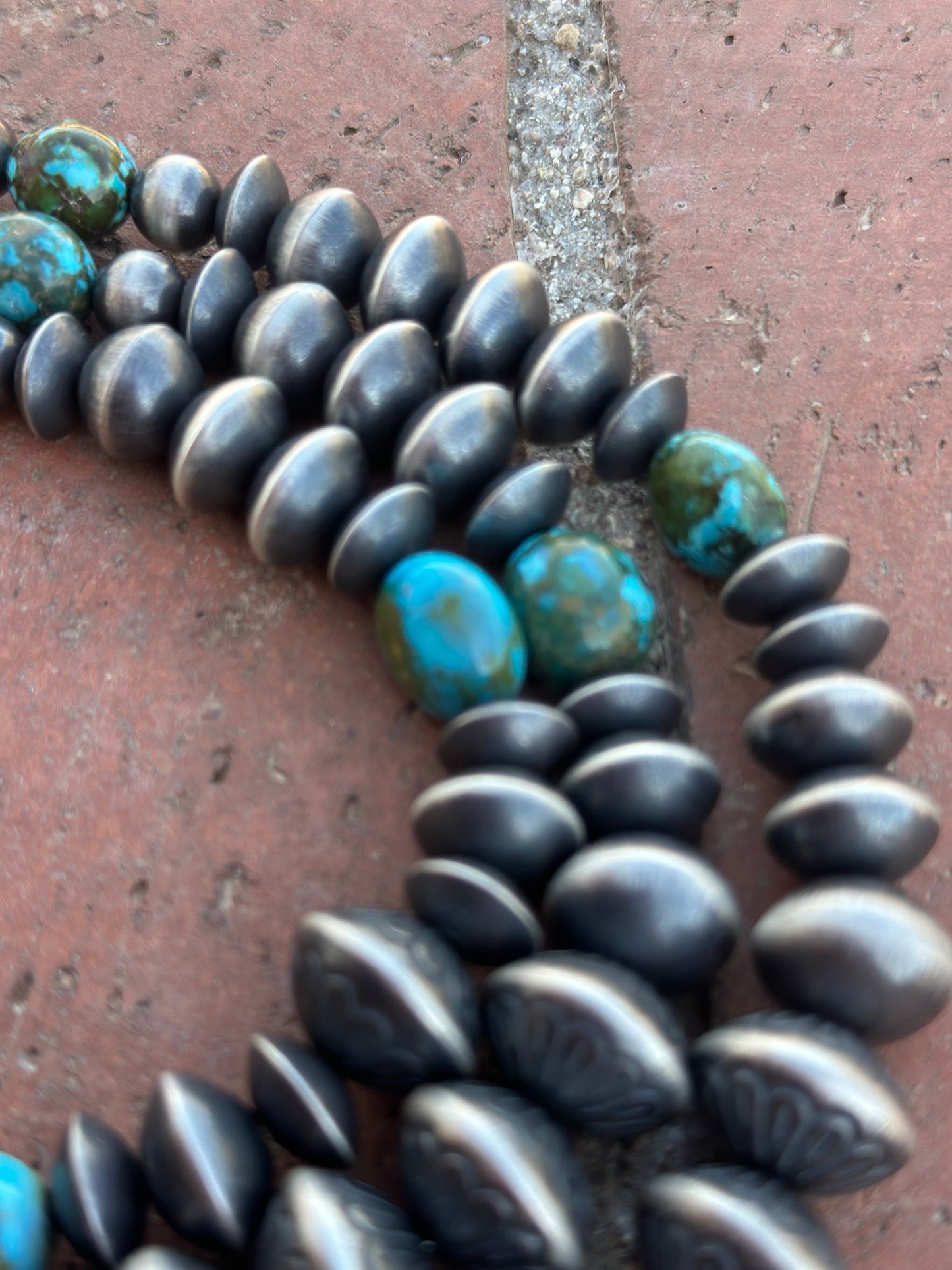 Rose Martin Sterling Silver & Kingman Turquoise Three Strand Navajo Necklace