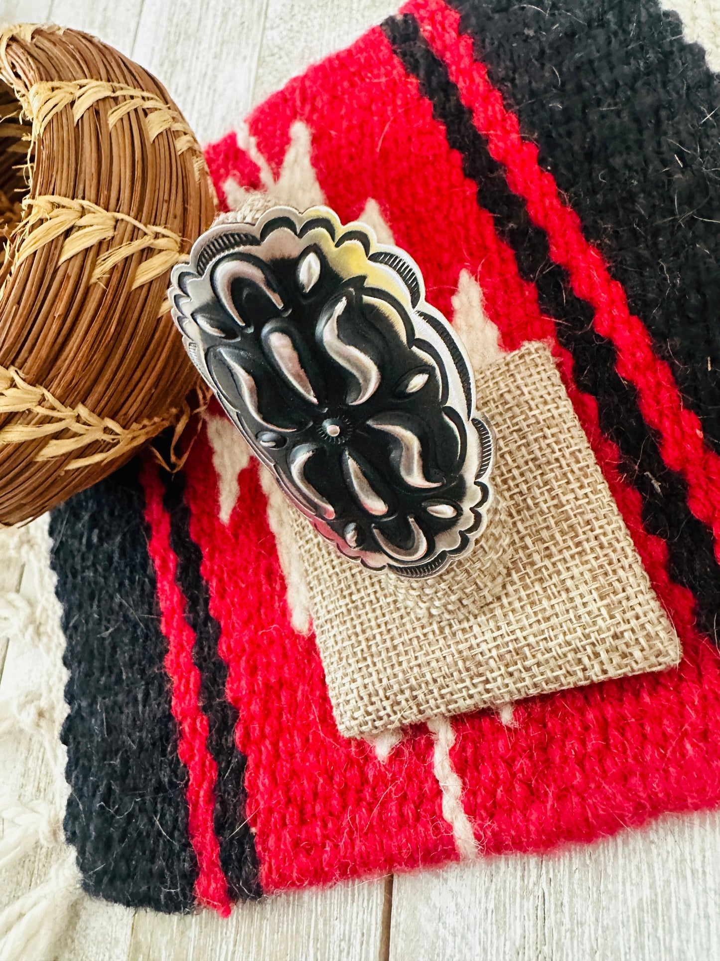 Navajo Sterling Silver Adjustable Concho Ring by Leander Tahe