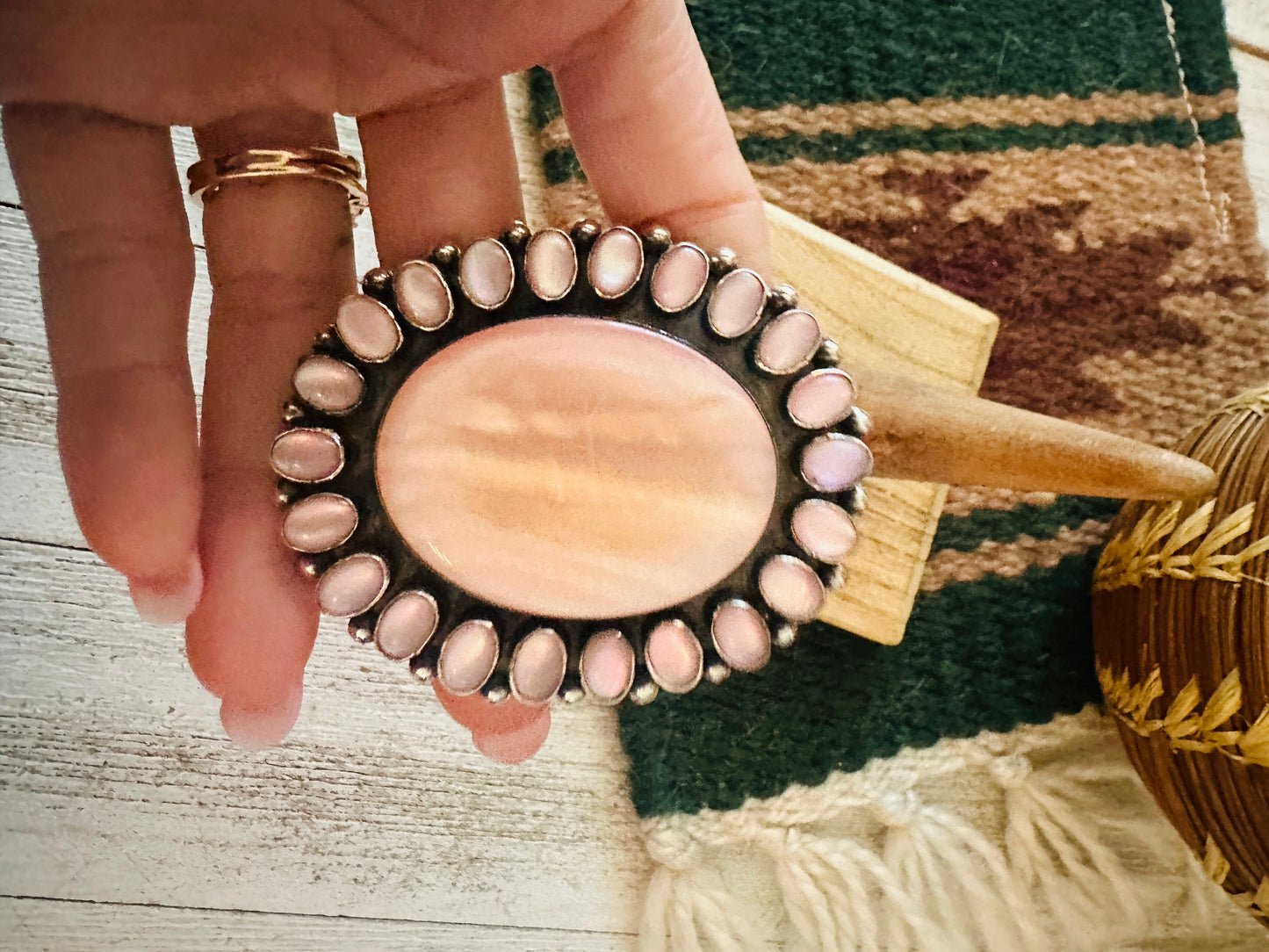 Navajo Mother of Pearl & Sterling Silver Ring by Jacqueline Silver