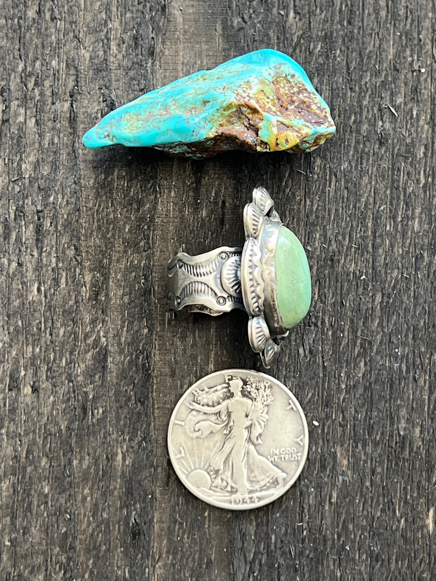 Navajo Sterling Silver and Royston Turquoise Single Stone Ring by Gilbert Tom, Size 8