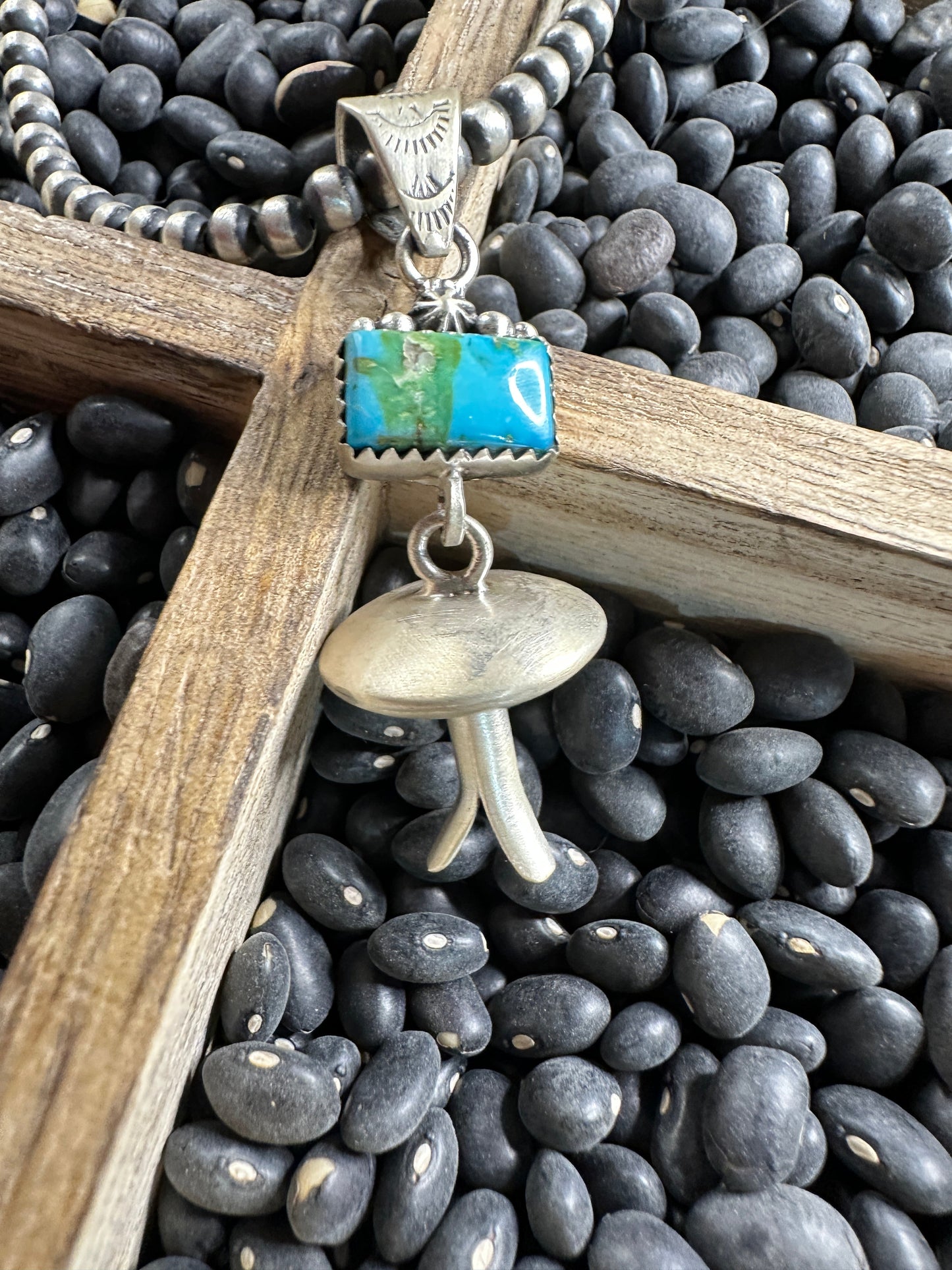 Handmade Sterling Silver Sonoran Mountain Turquoise Blossom Pendant