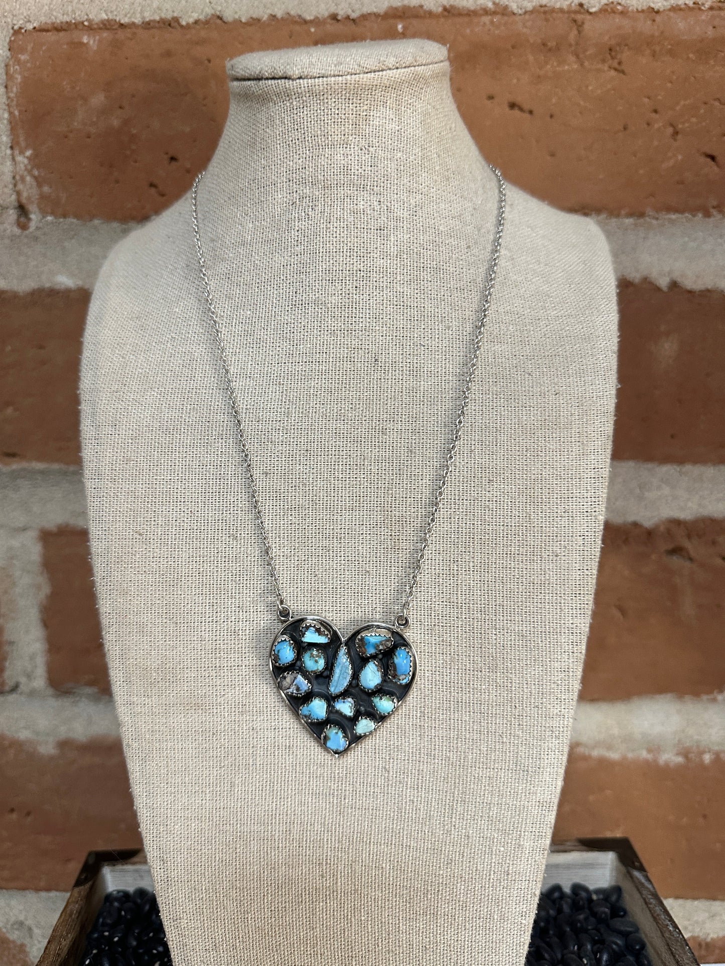 Handmade Golden Hills Turquoise & Sterling Silver Heart Necklace