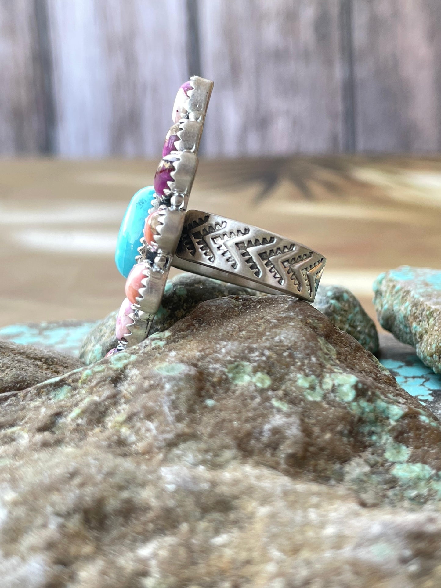 Handmade Sterling Silver, Pink Dream & Turquoise Cluster Adjustable Ring