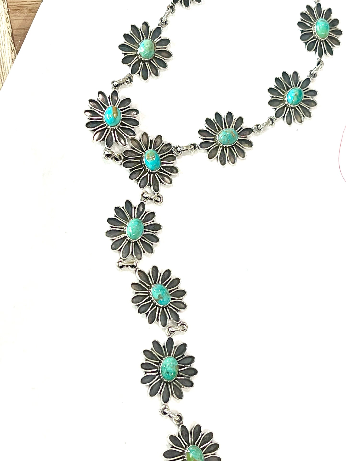 Handmade Sterling Silver & Turquoise Flower Drop Necklace