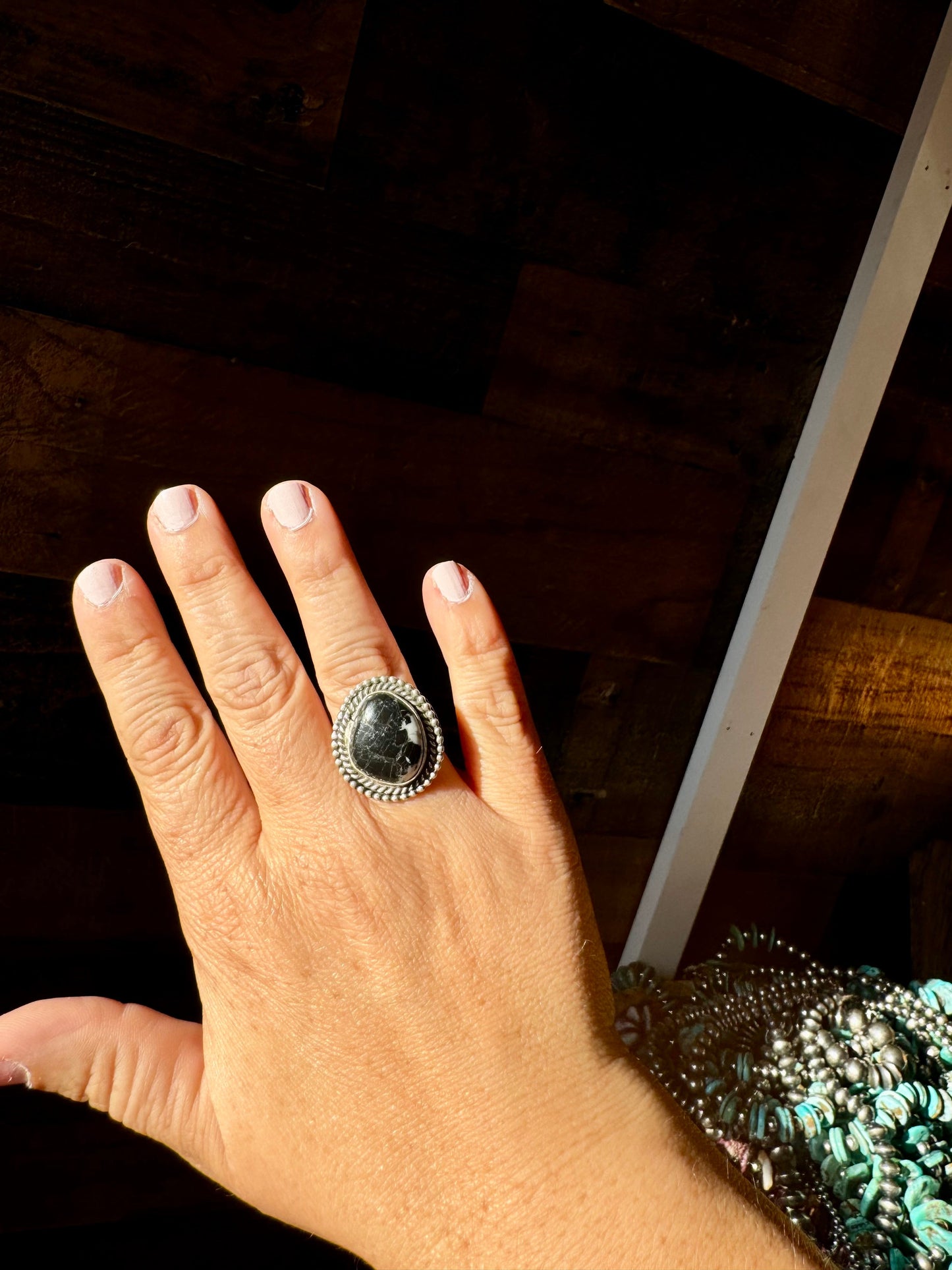 Ring size 6 1/2 -white buffalo and sterling silver