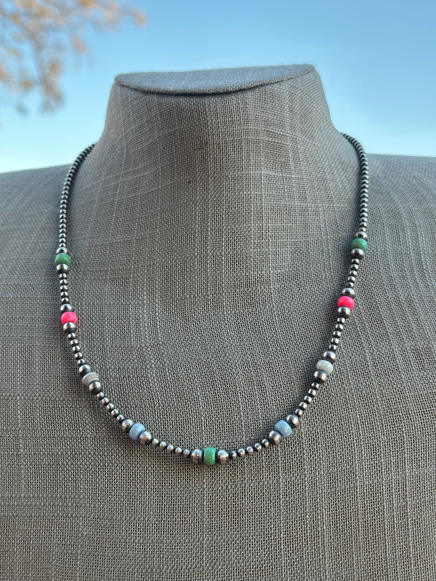 Navajo Style Navajo Pearl Sterling Silver Sherbet Opal Necklaces