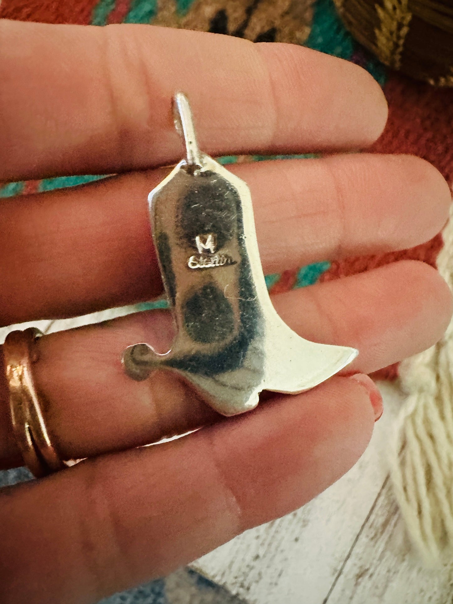 Navajo Sterling Silver & Black Onyx Cowboy Boot Pendant