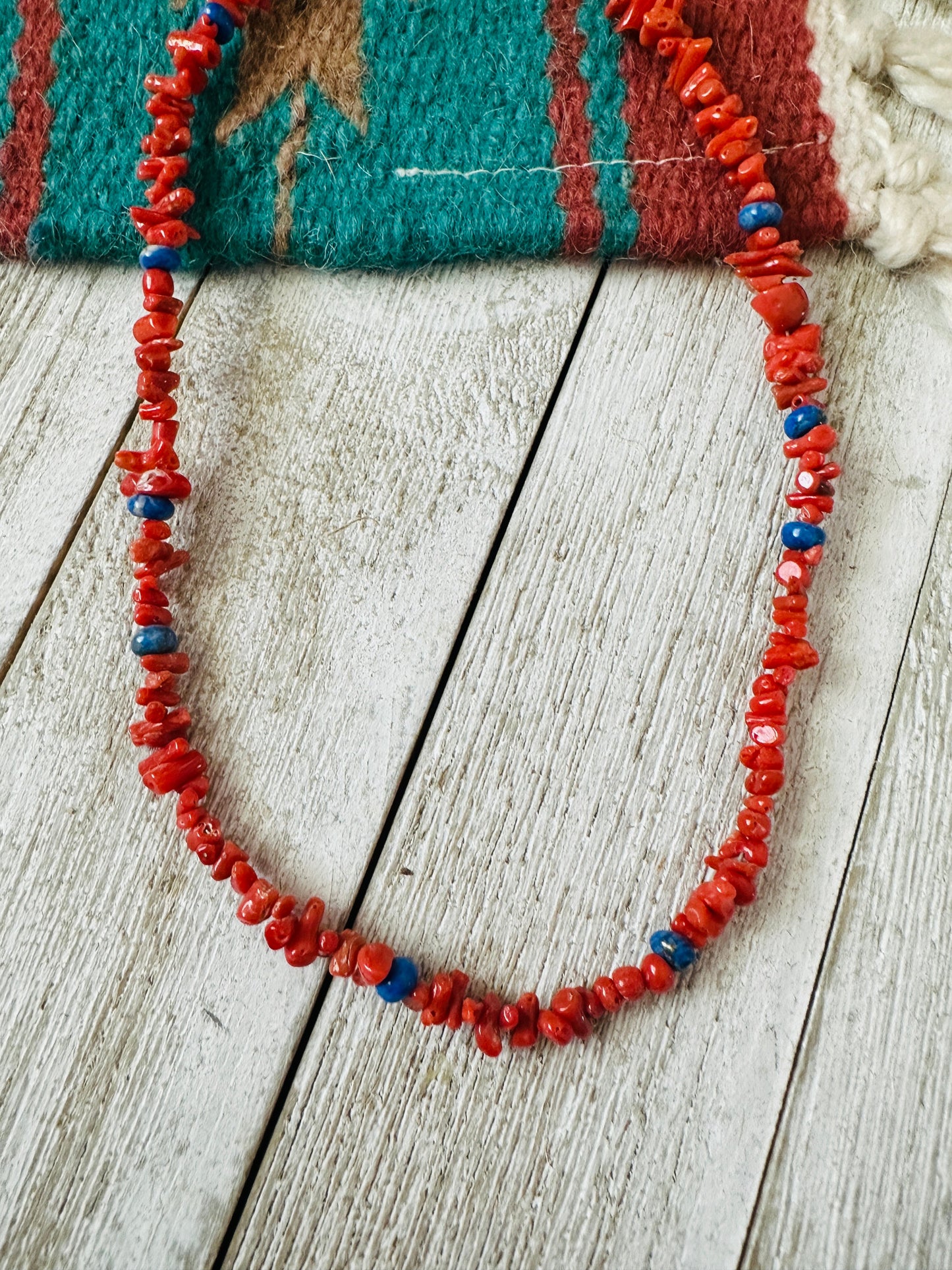 Navajo Apple Coral, Lapis & Sterling Beaded Necklace