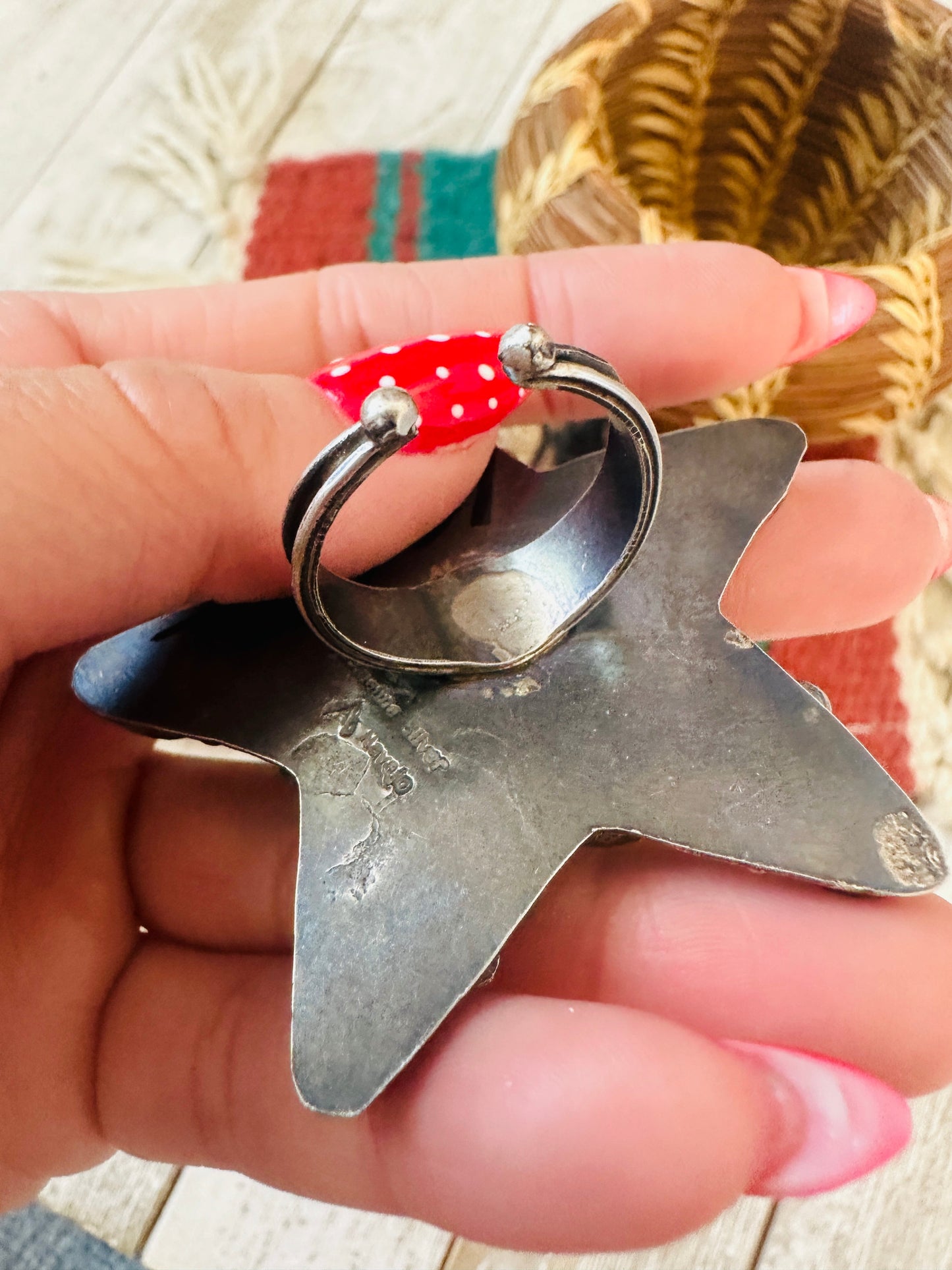 Navajo Royston Turquoise, CZ & Sterling Silver Adjustable Star Ring by Jacqueline Silver