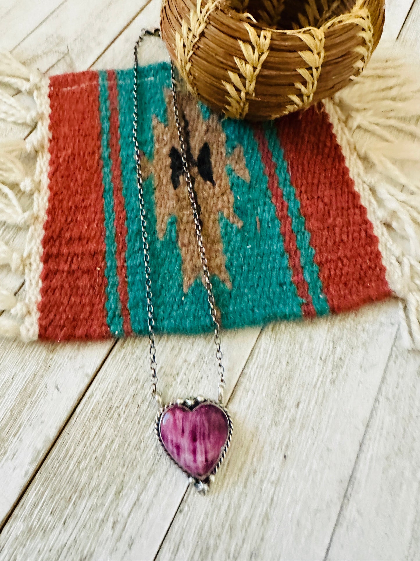 Navajo Sterling Silver & Purple Spiny Heart Necklace