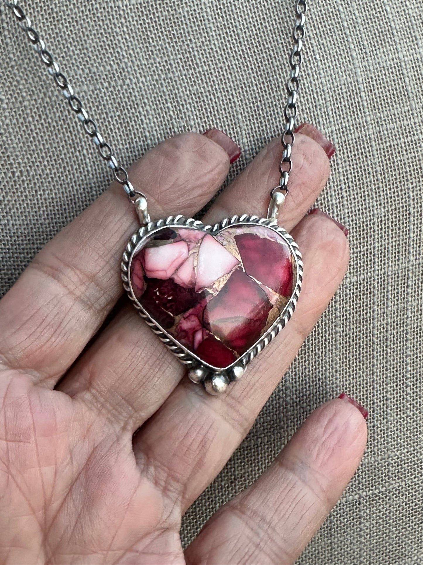 Navajo Rose Dahlia & Sterling Silver Heart Necklace