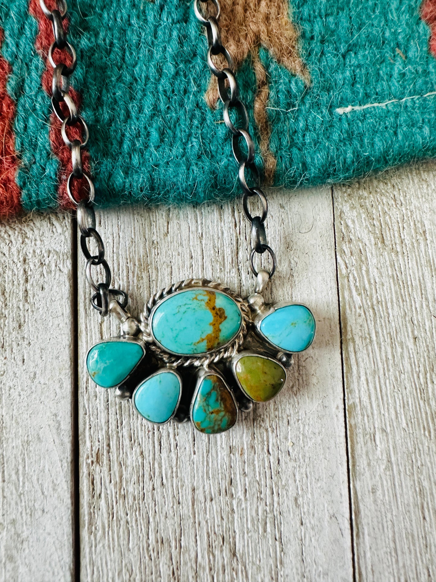 Navajo Sterling Silver & Turquoise Cluster Necklace by Elouise Kee