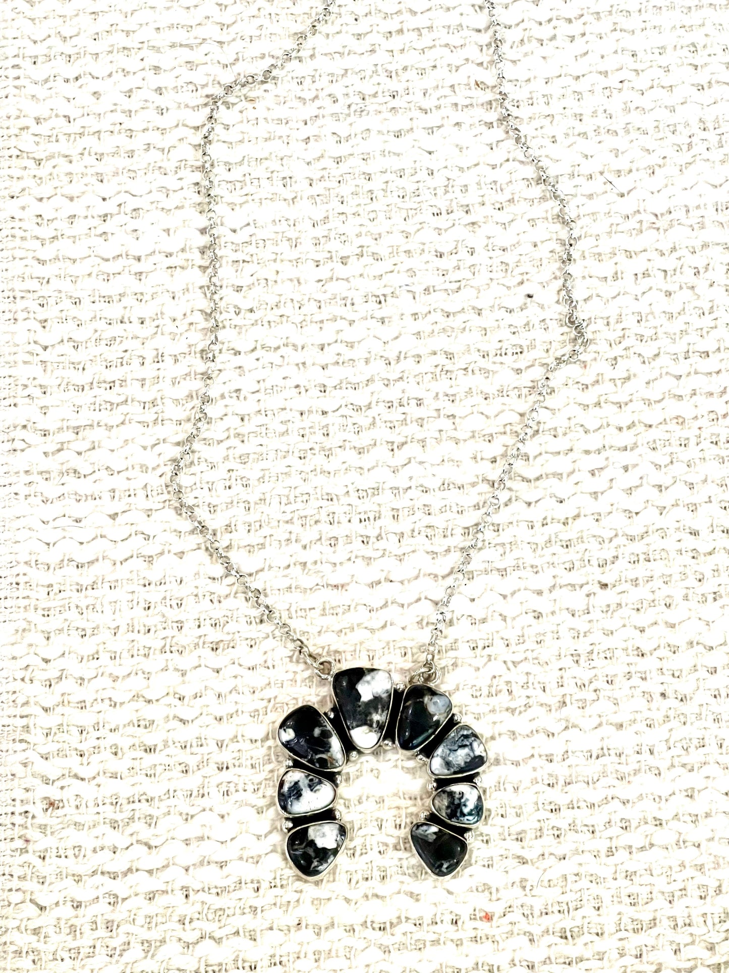Handmade Sterling Silver, White Buffalo Cluster Naja Necklace Signed Nizhoni