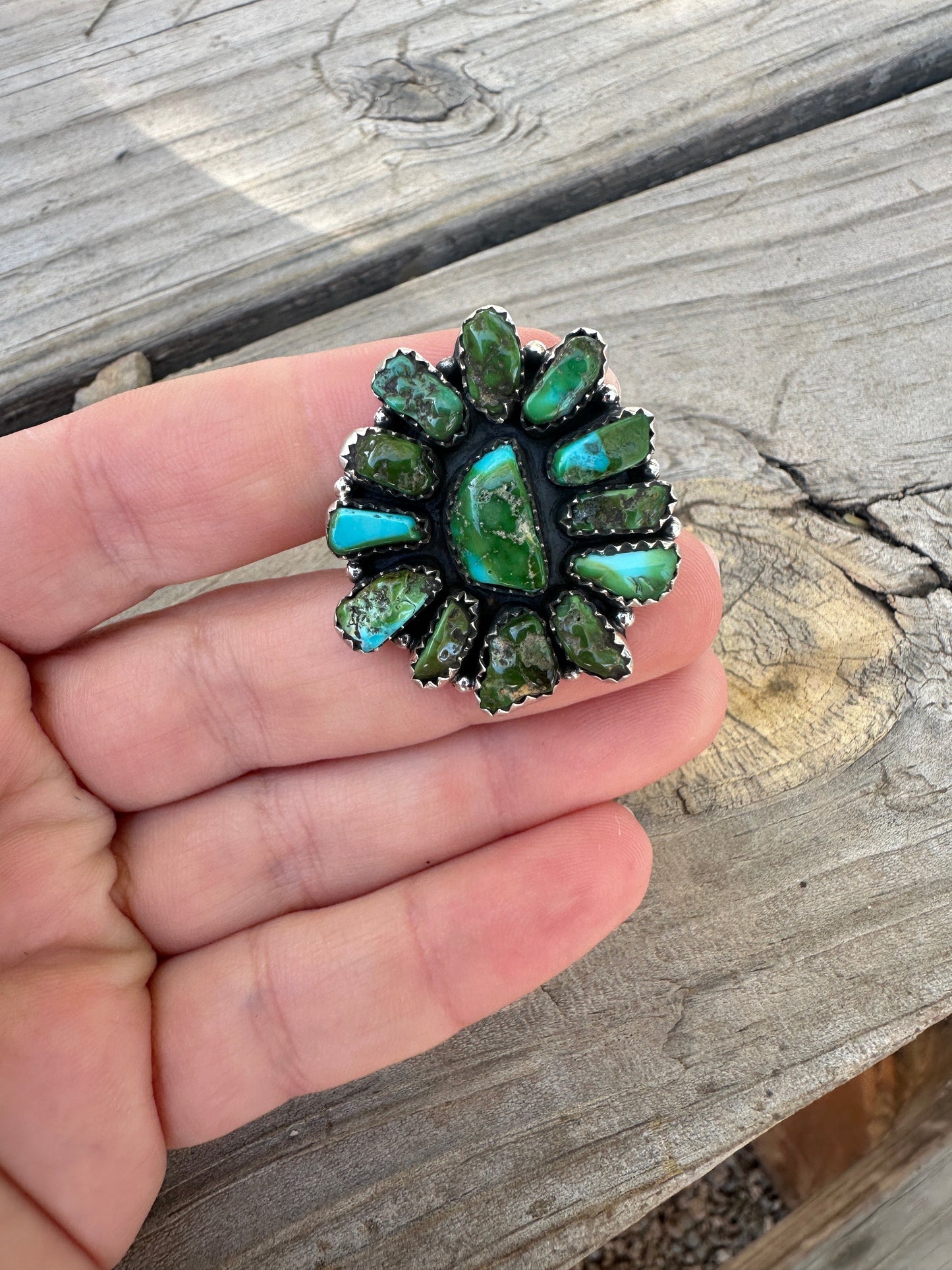 Handmade Sonoran Mountain Turquoise & Sterling Silver Adjustable Cluster Ring