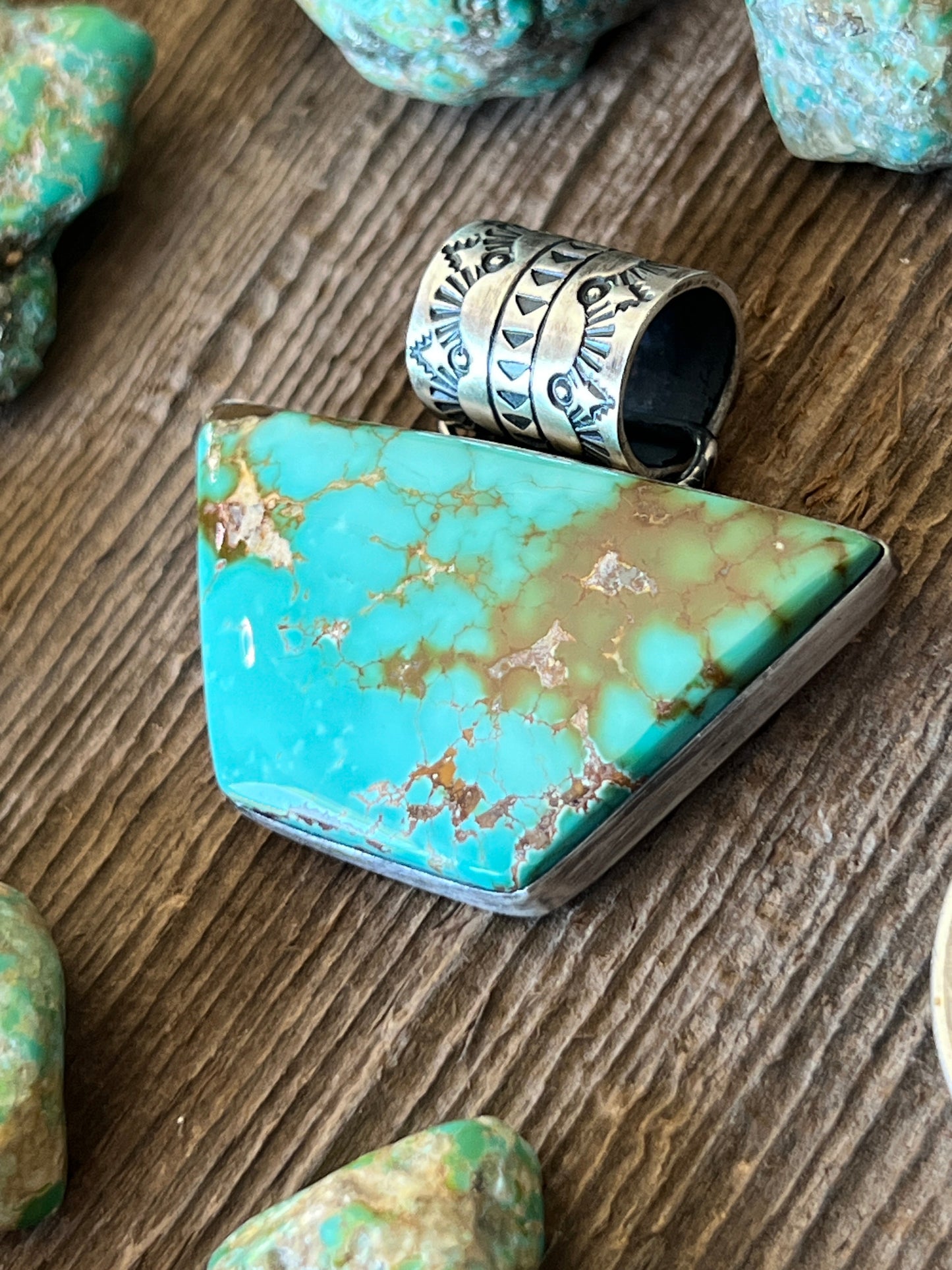 Navajo Sterling Silver and Royston Turquoise Solo Pendant by Angela Martin