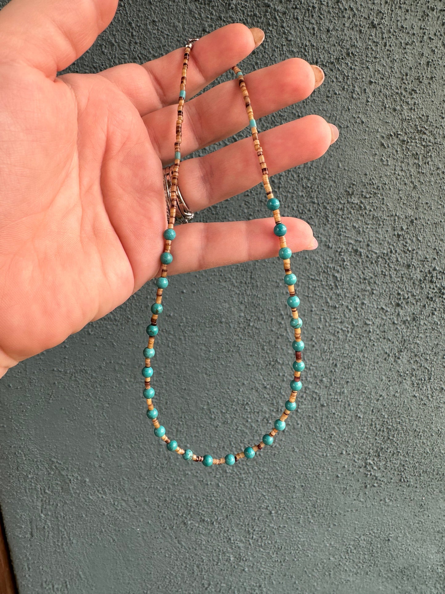Navajo Turquoise And Heishi Beaded Necklace 16”