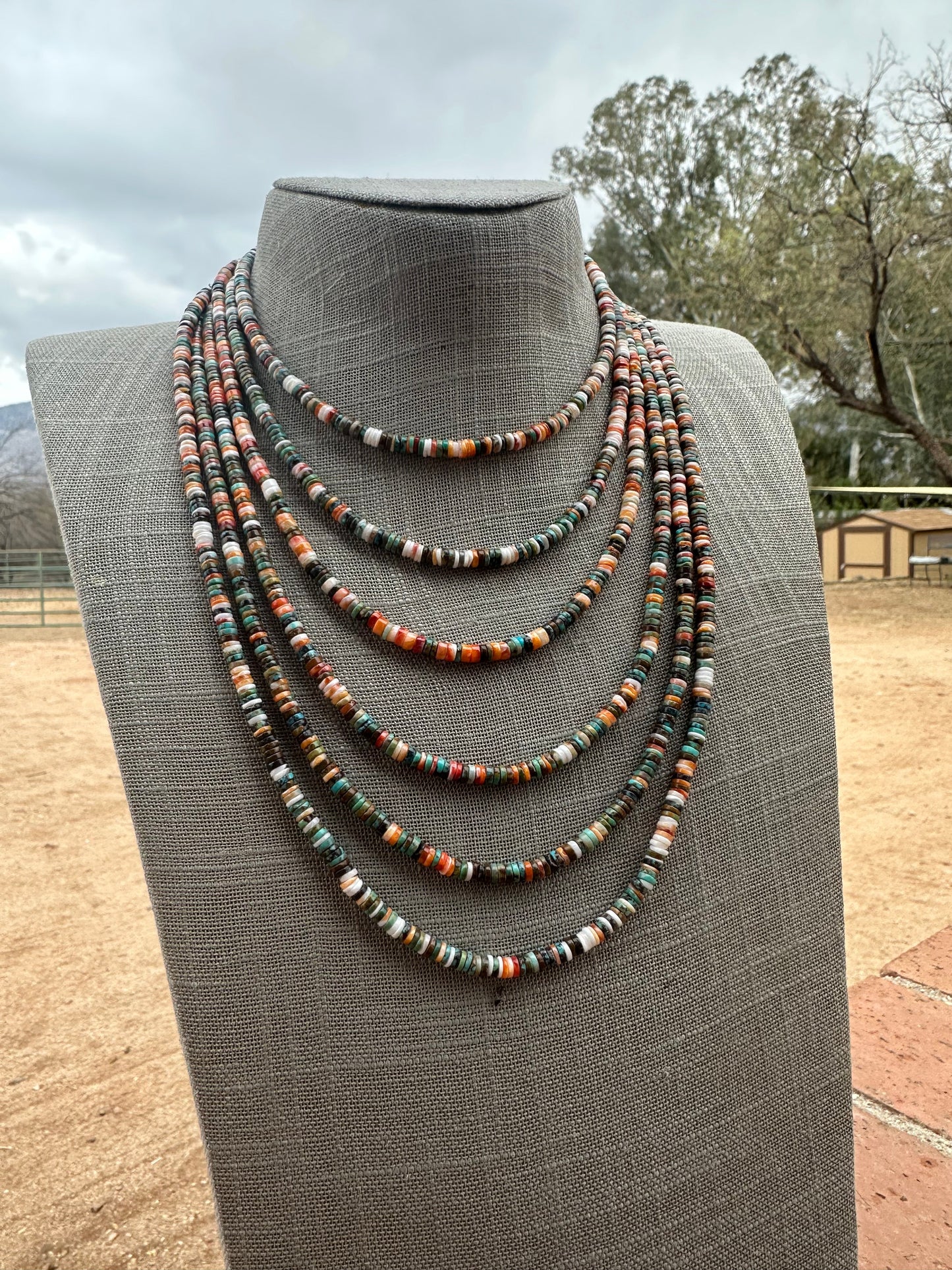 Navajo Kingman Turquoise & Spiny Sterling Silver 5mm Beaded Necklace