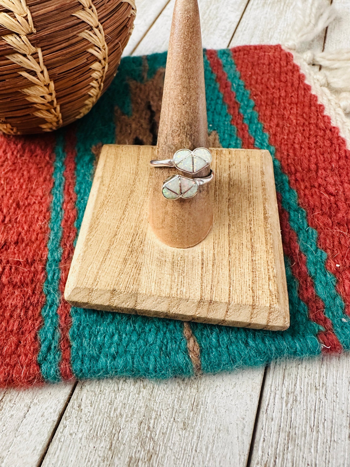 Zuni Sterling Silver & White Opal Heart Adjustable Ring