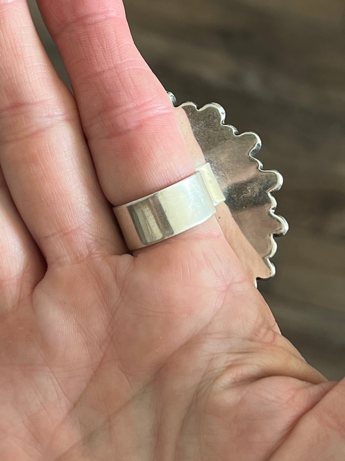 Navajo Sterling Silver, Mediterranean Coral and Spiderweb Kingman Cluster Ring, Adjustable