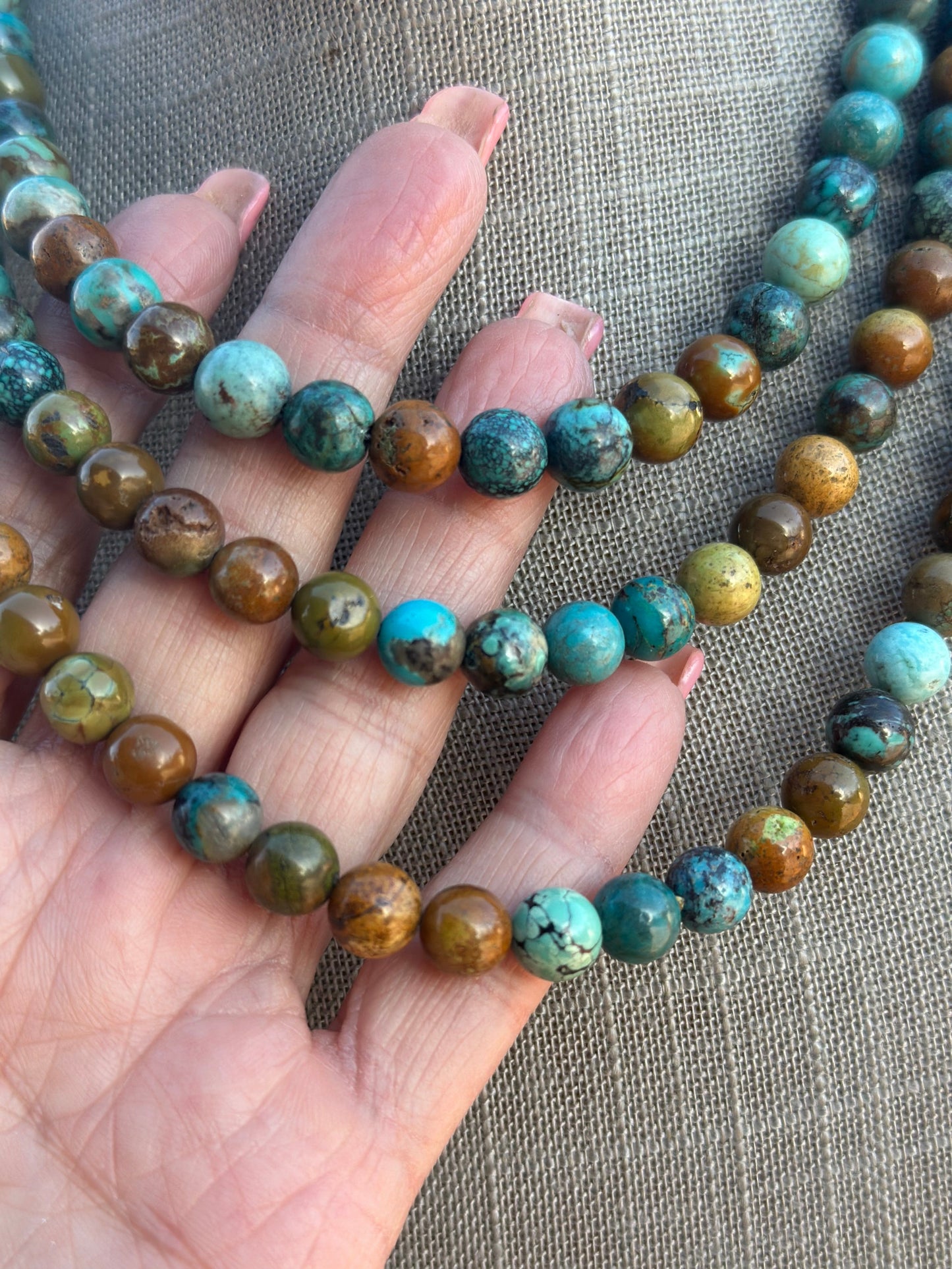 Navajo Tibetan Turquoise & Sterling Silver 8mm Beaded Necklace