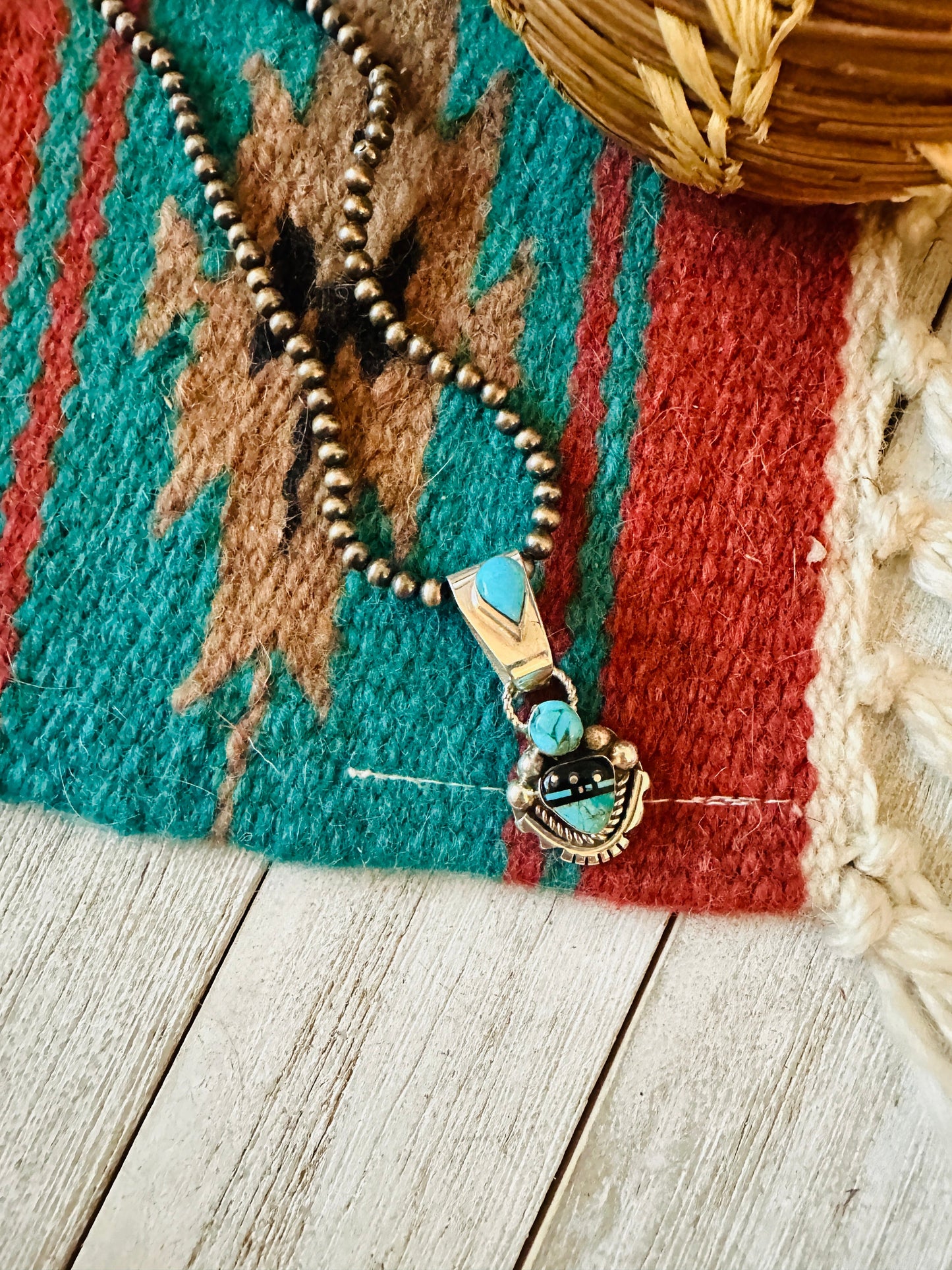 Navajo Multi Stone & Sterling Silver Inlay Pendant