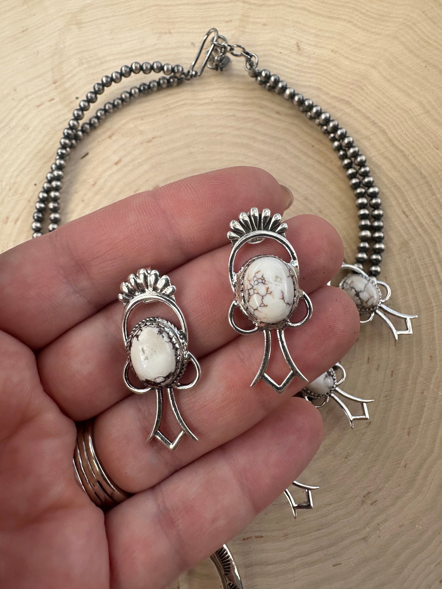 Handmade Sterling Silver, Wild Horse Squash Blossom Set