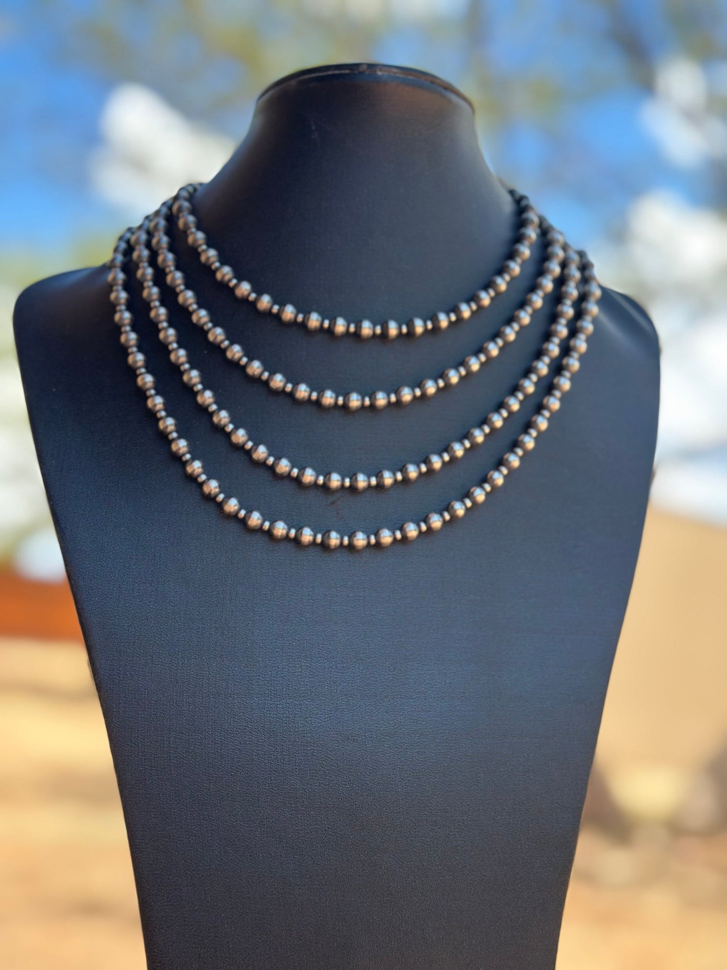 Navajo Pearl Style 3mm & 6mm Sterling Silver Necklaces