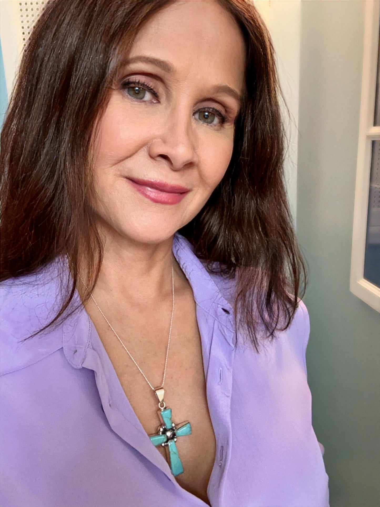 Turquoise Cross W/ Silver Center Necklace