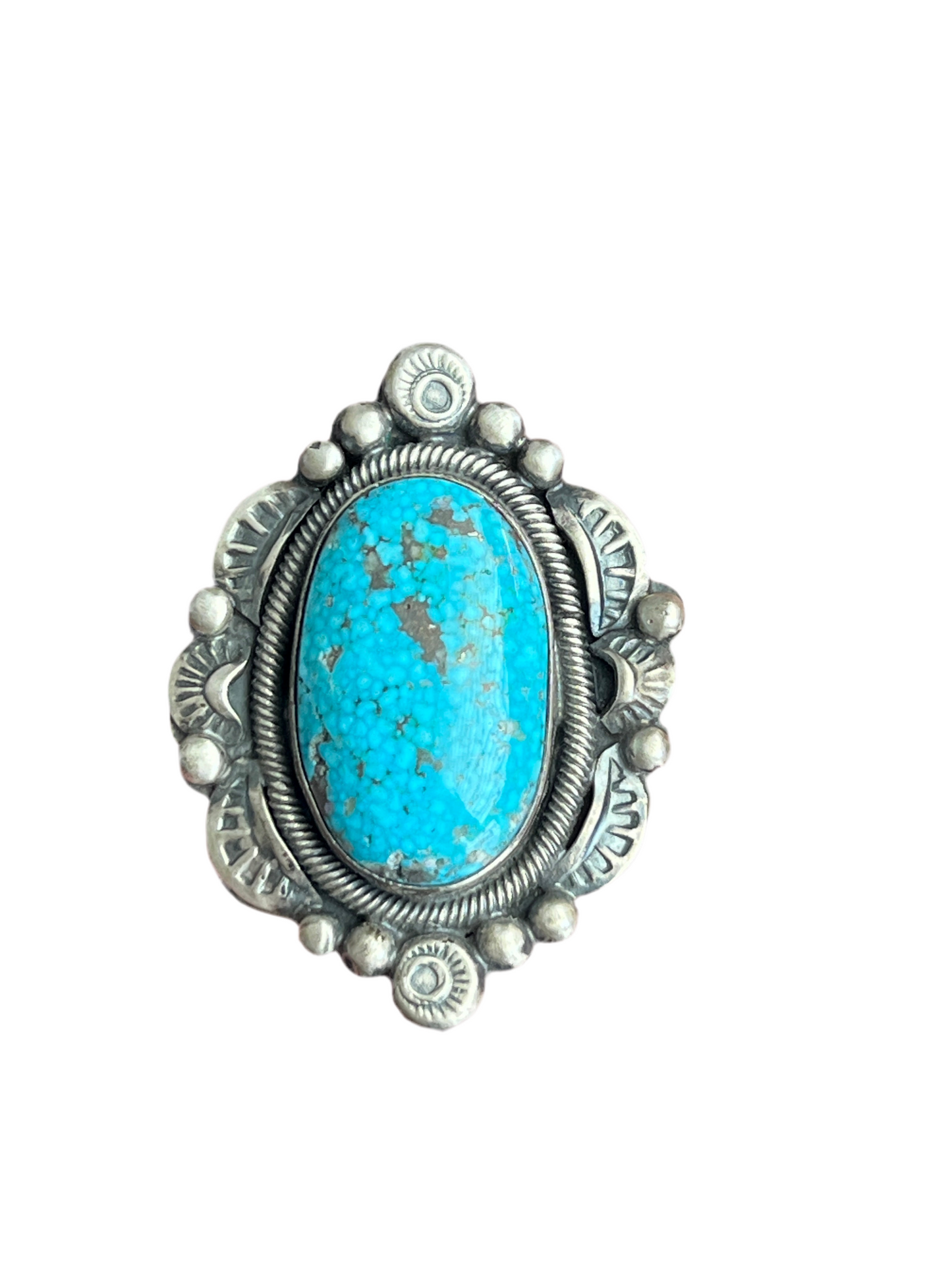 Navajo Sterling Silver and Natural Kingman Web Ring by Boyd Ashley, Size 8