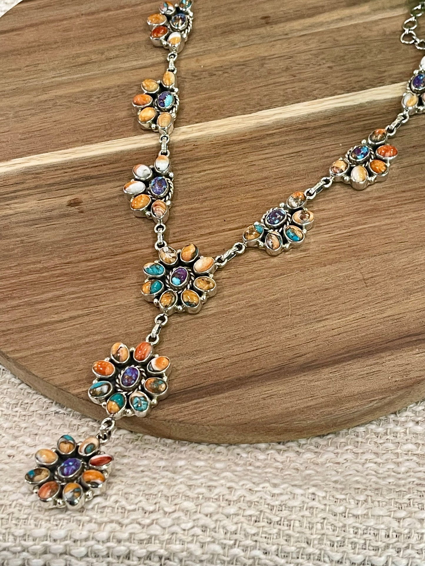 Handmade Sterling Silver , Spice & Purple Mojave Flower Lariat Necklace