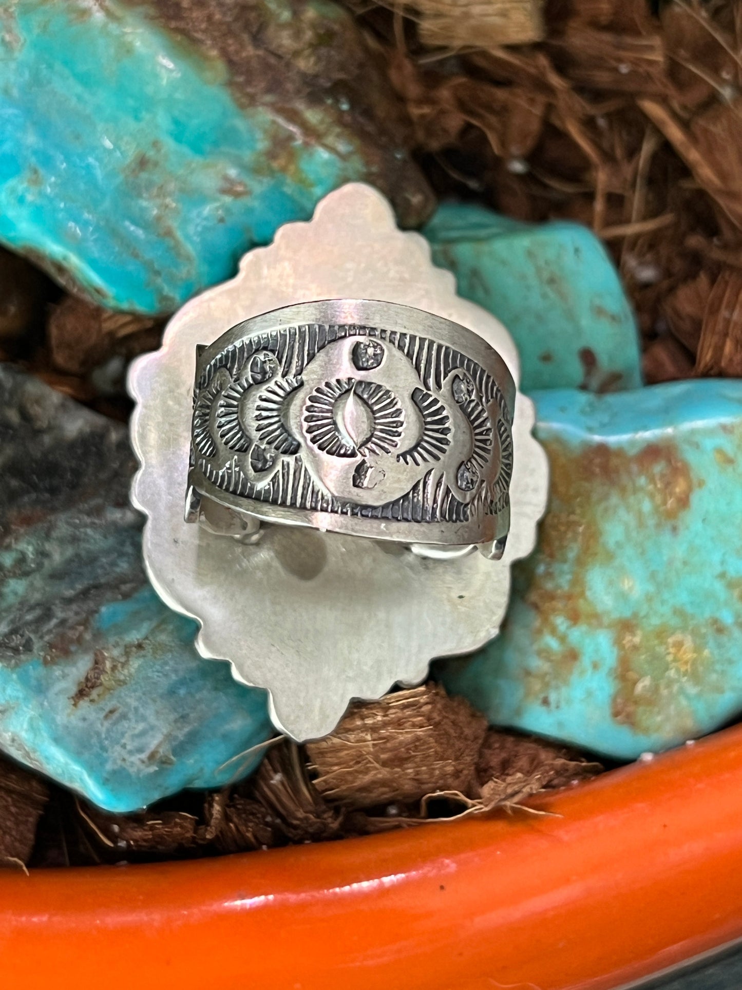 Navajo Sterling Silver and Natural Kingman Web Ring by Boyd Ashley, Size 8