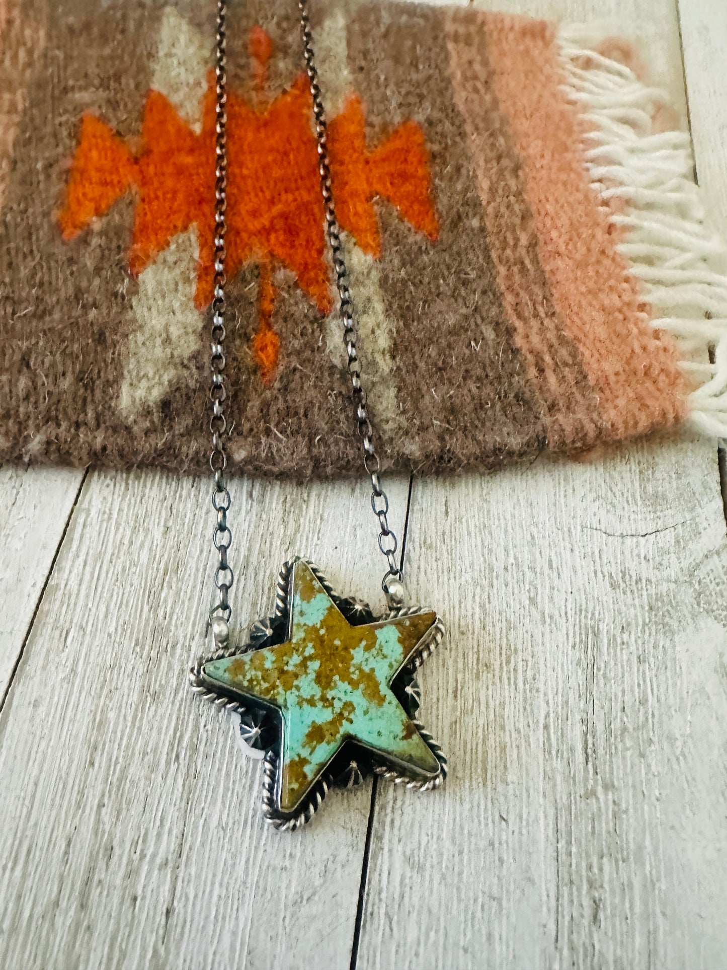 Navajo Sterling Silver & Turquoise Star Necklace