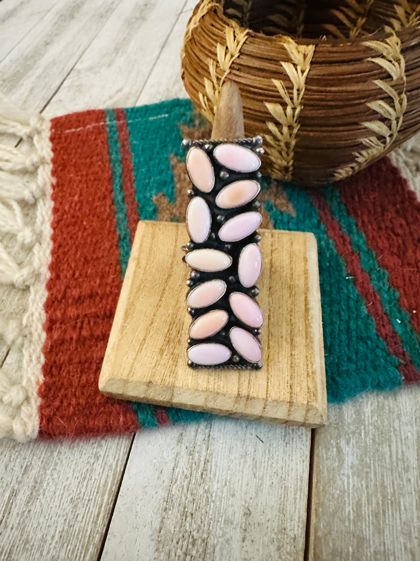 Navajo Queen Pink Conch & Sterling Silver Adjustable Ring by Jacqueline Silver
