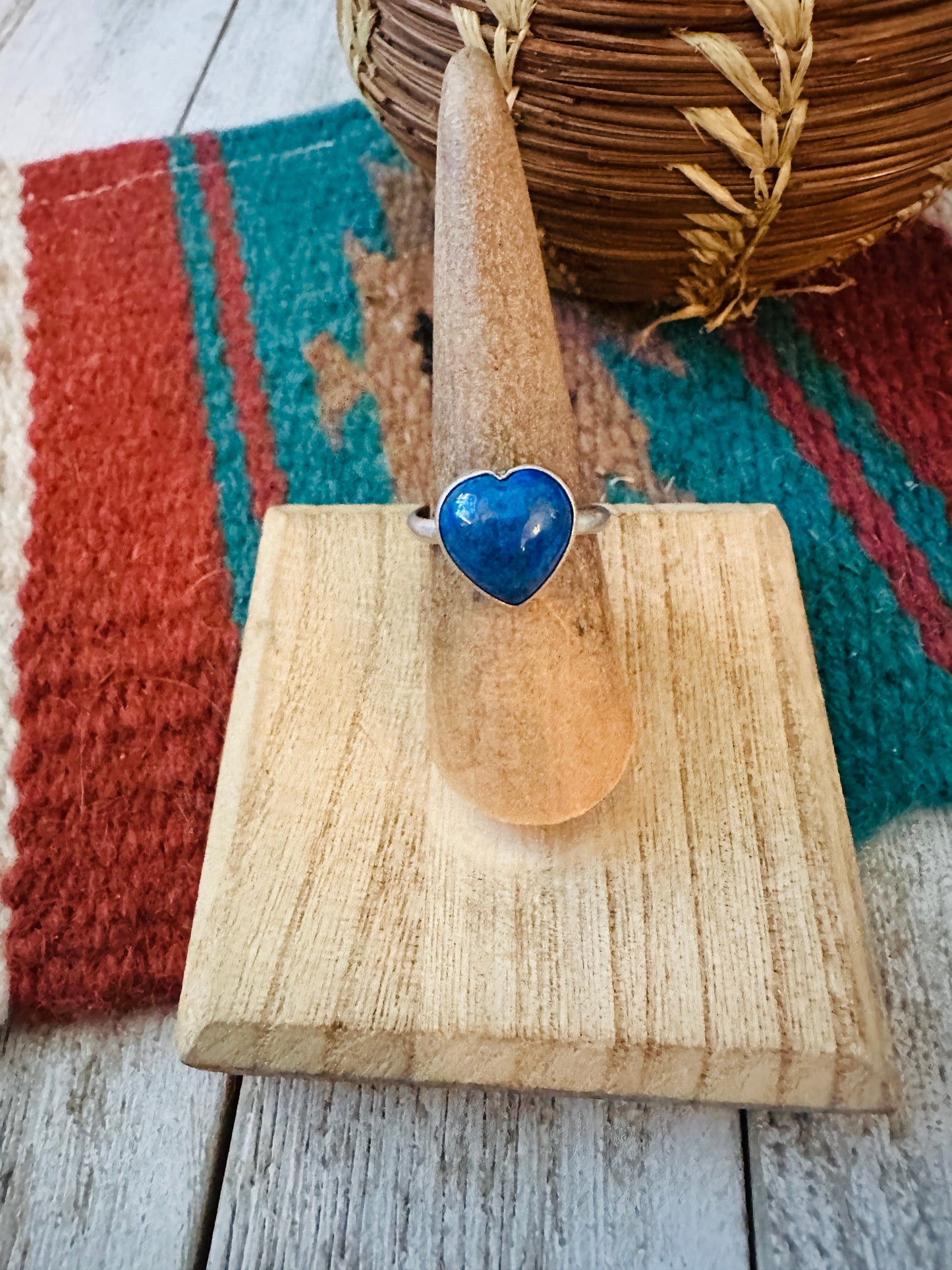 Navajo Sterling Silver & Lapis Adjustable Heart Ring