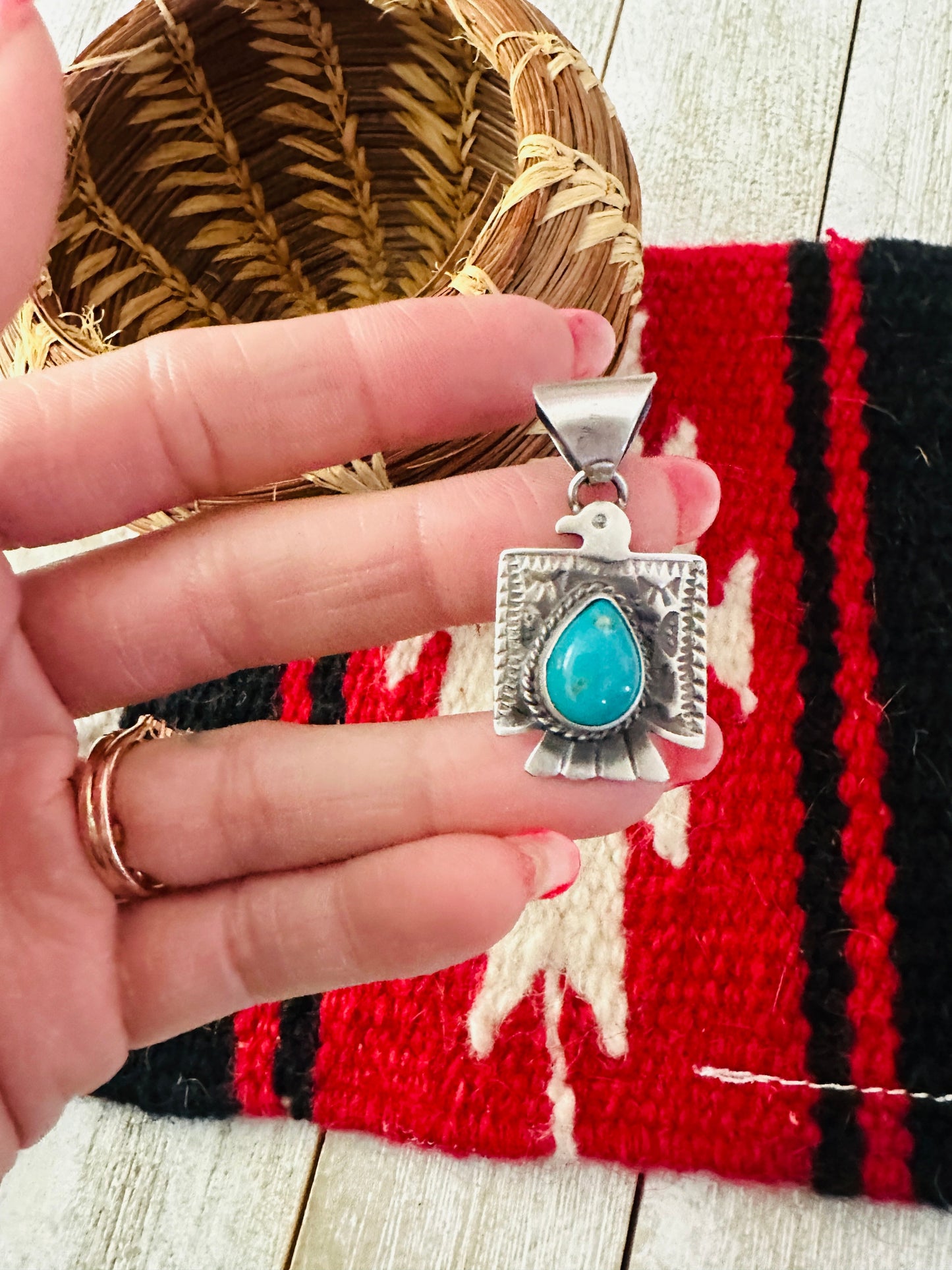 Navajo Turquoise & Sterling Silver Thunderbird Pendant
