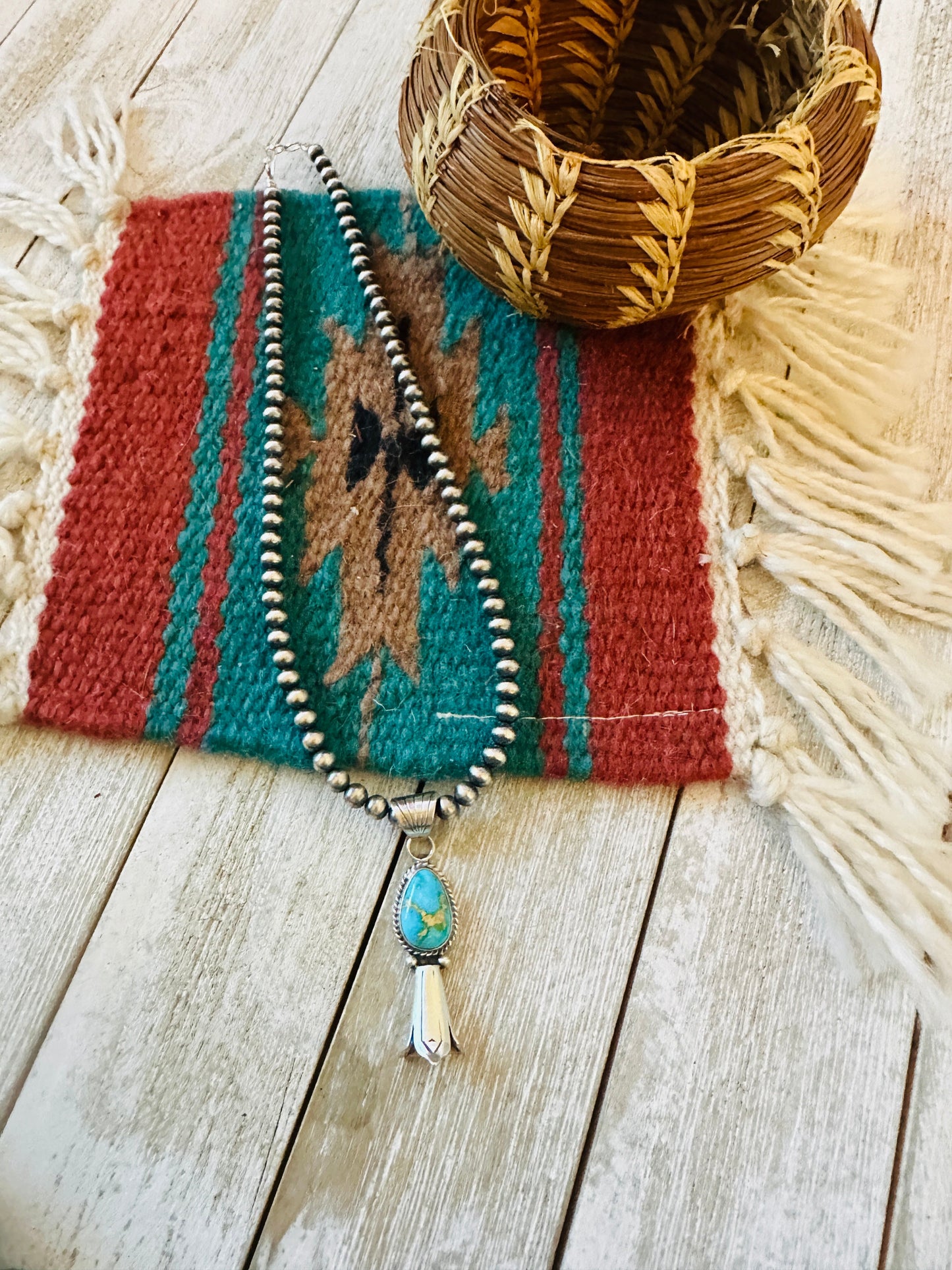 Navajo Sterling Silver & Sonoran Gold Turquoise Blossom Necklace