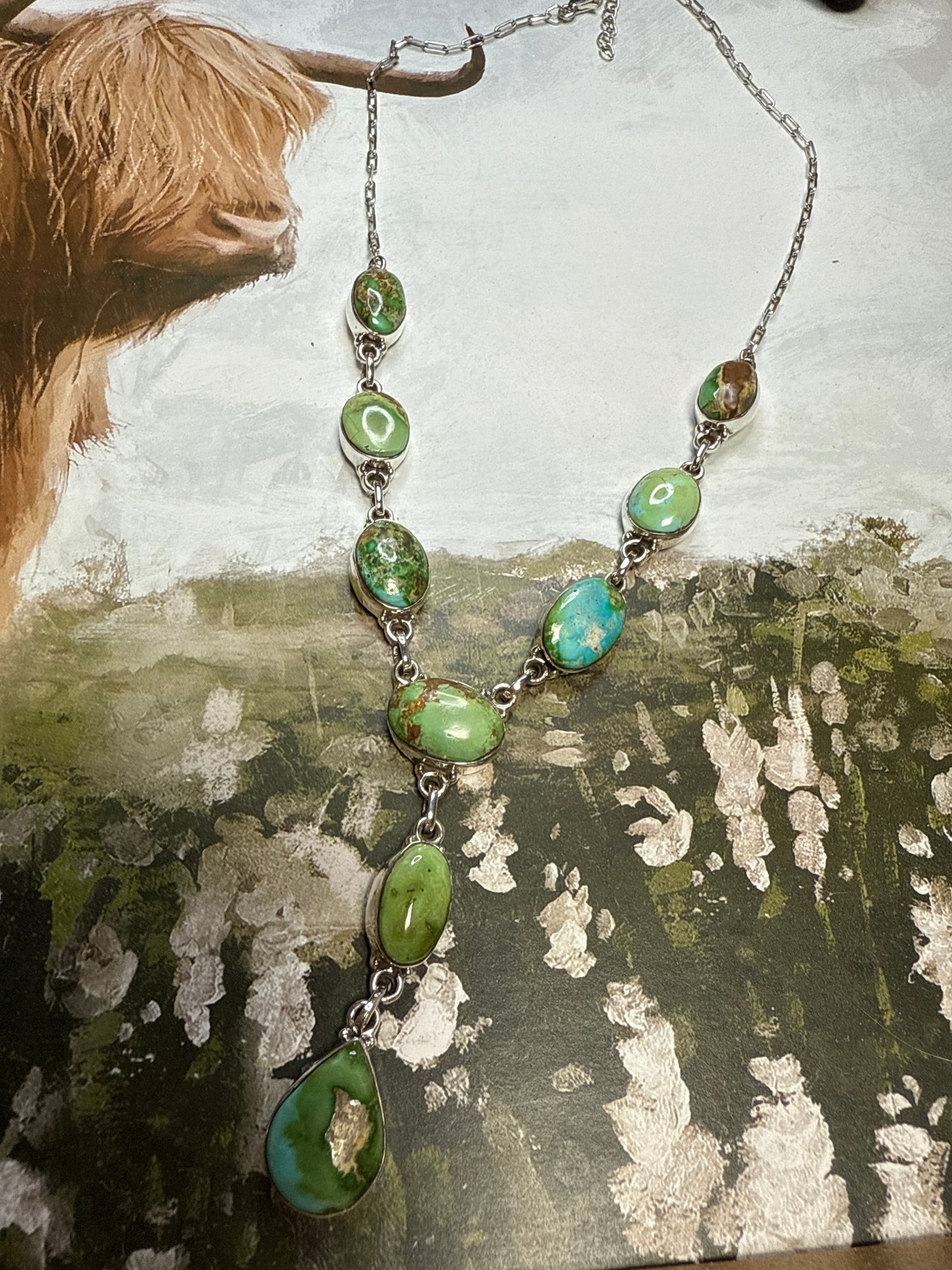 Handmade Sterling Silver & Sonoran Mountain Turquoise Lariat Necklace