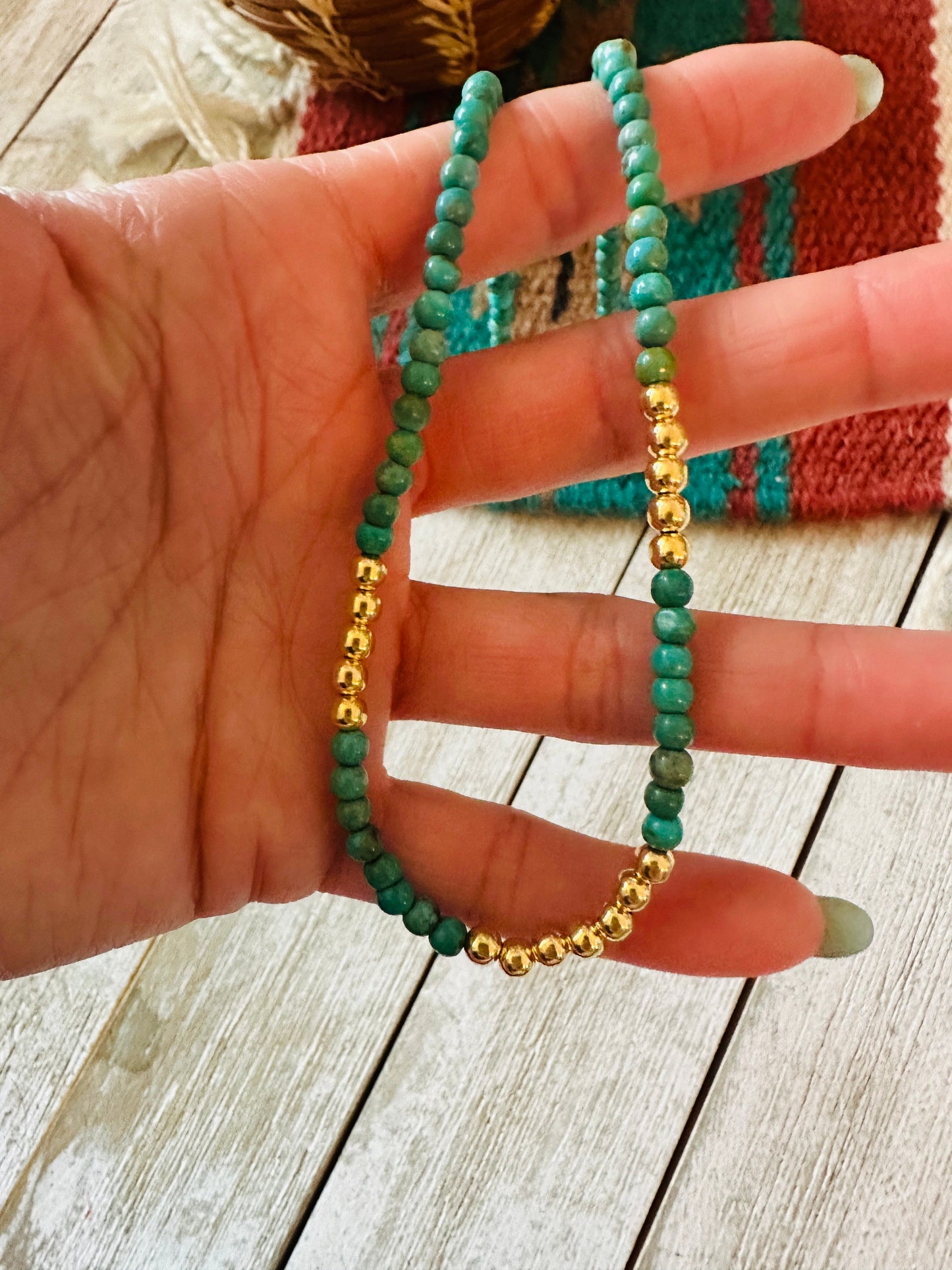 Navajo Turquoise & Gold Beaded 16” Necklace
