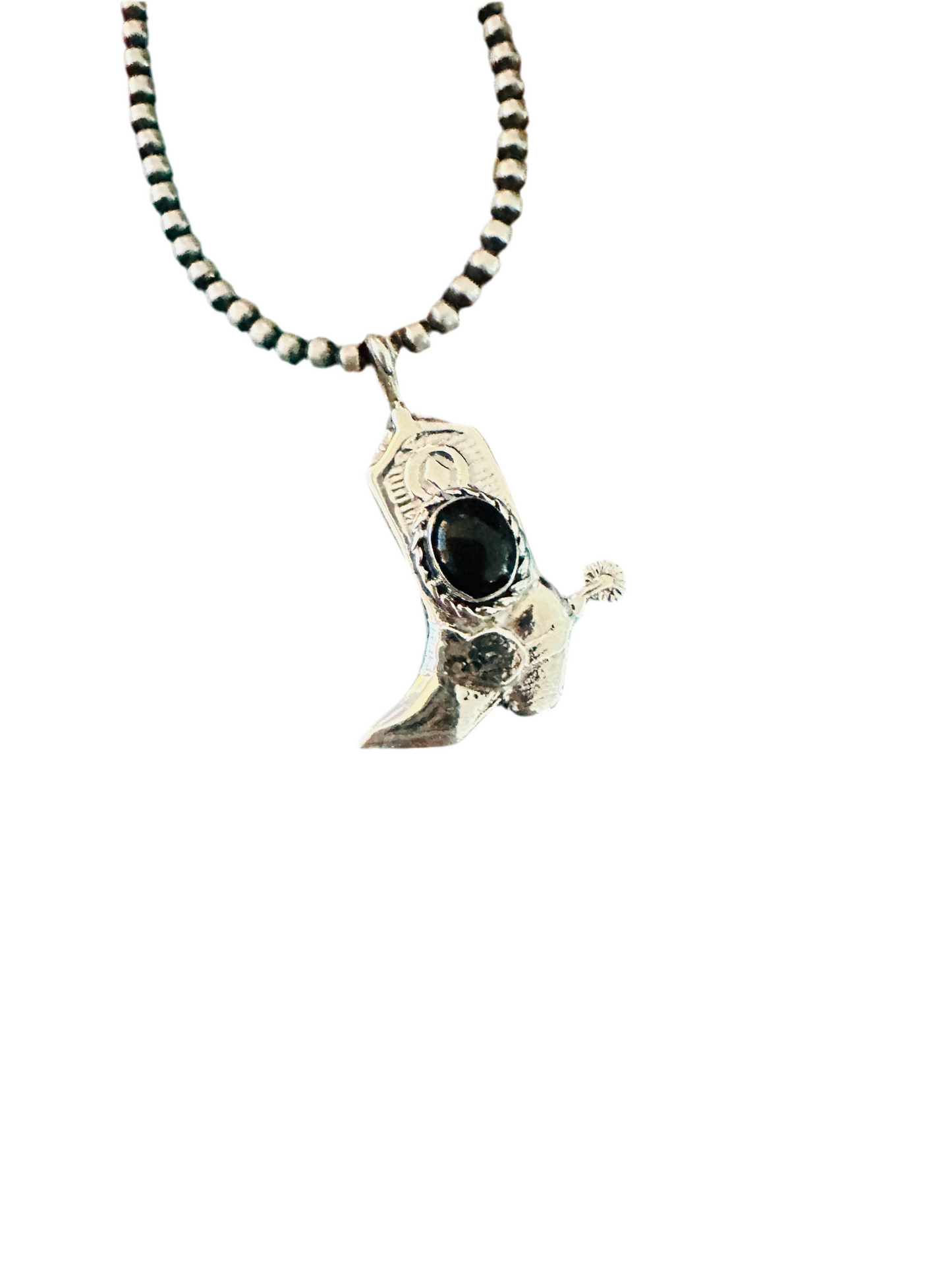 Navajo Sterling Silver & Black Onyx Cowboy Boot Pendant