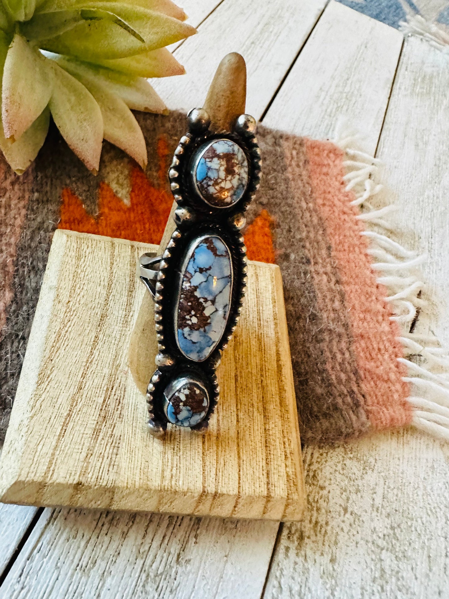 Navajo Golden Hills Turquoise & Sterling Silver Ring Size 8.5 by Kathleen Livingston
