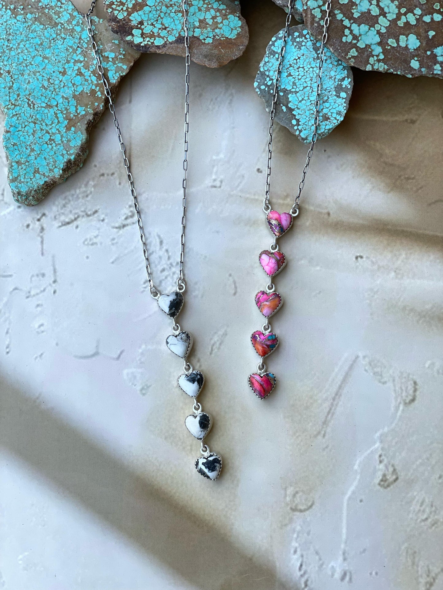 Handmade Sterling Silver & Pink Dream Mojave OR White Buffalo Drop Necklace
