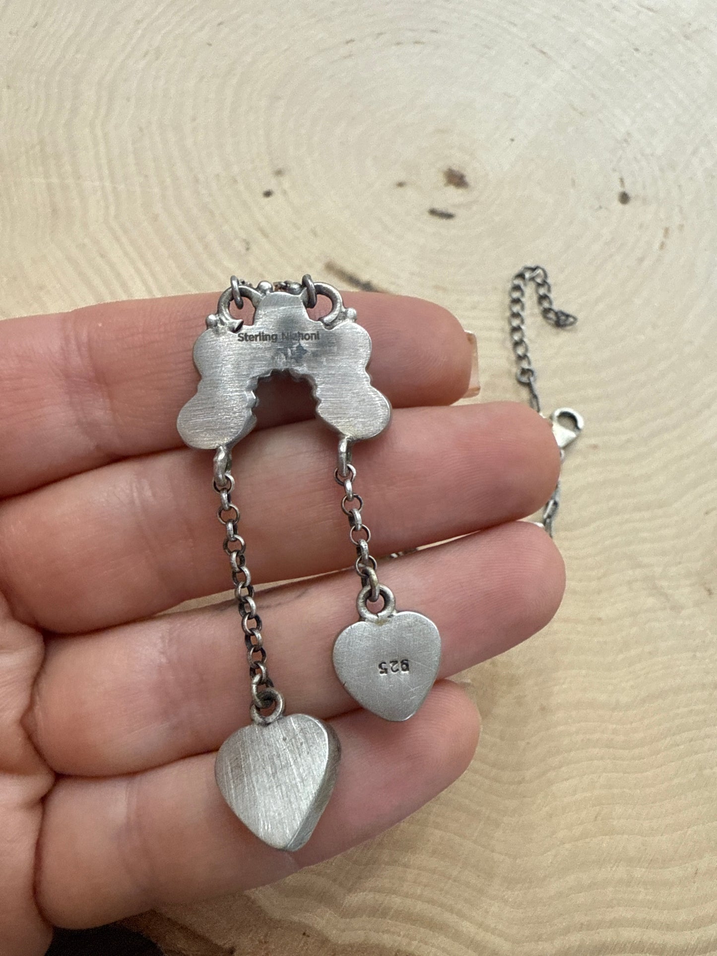 Beautiful Handmade Sterling Silver Kingman Turquoise & Paloma Turquoise Naja Heart Necklace
