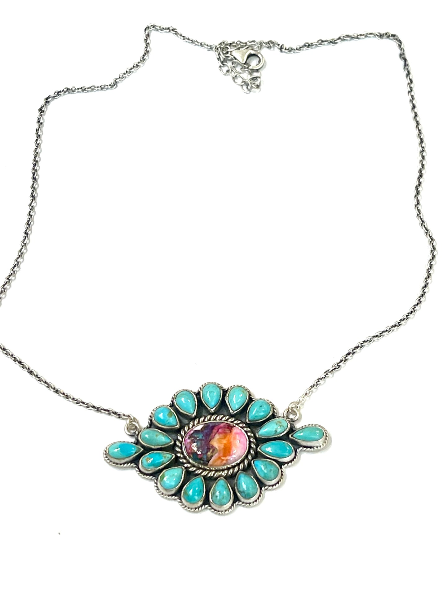 Handmade Sterling Silver, Turquoise & Pink Dream Mojave Necklace