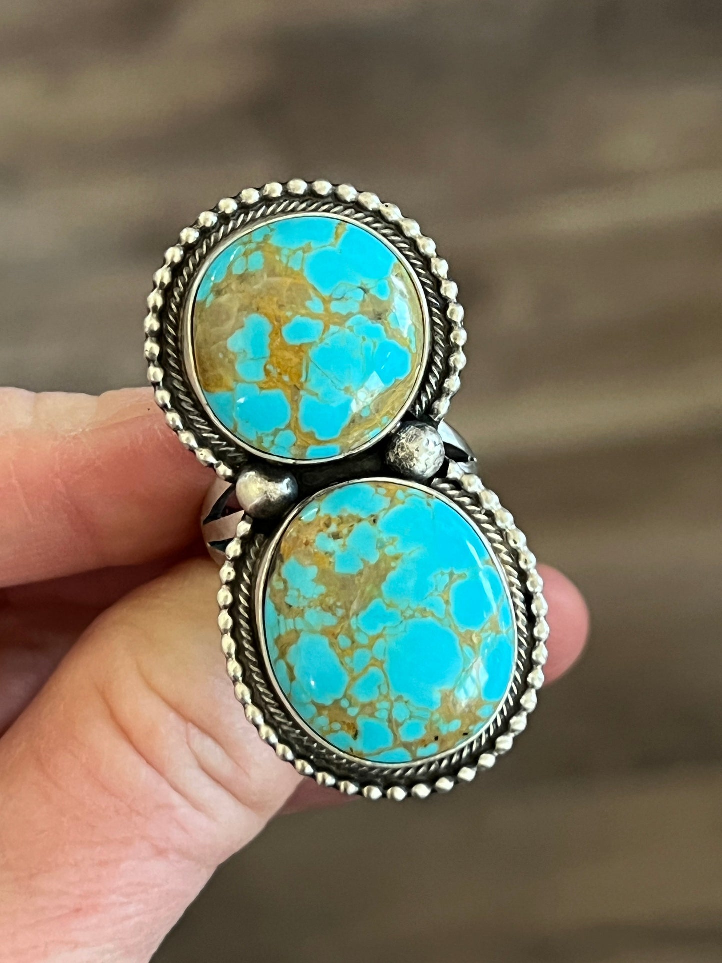 Navajo Sterling Silver and Number 8 Turquoise Ring by Darrin Livingston, Size 9