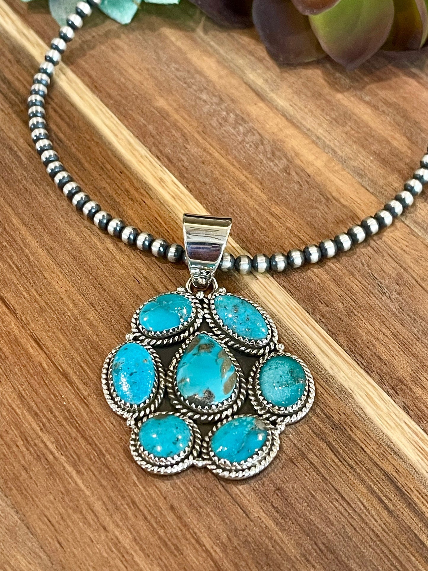 Beautiful Handmade Sterling Silver & Turquoise Cluster Pendant