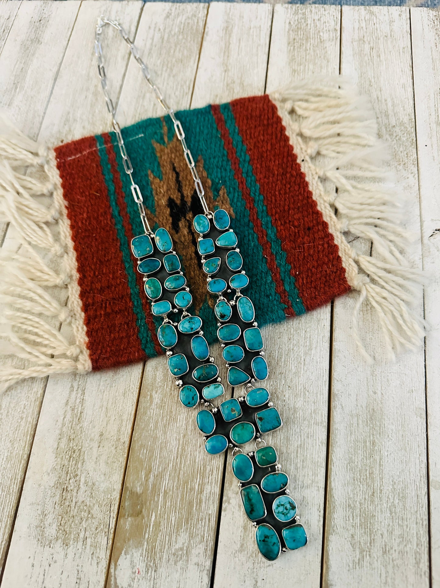 Handmade Sterling Silver & Turquoise Cluster Necklace