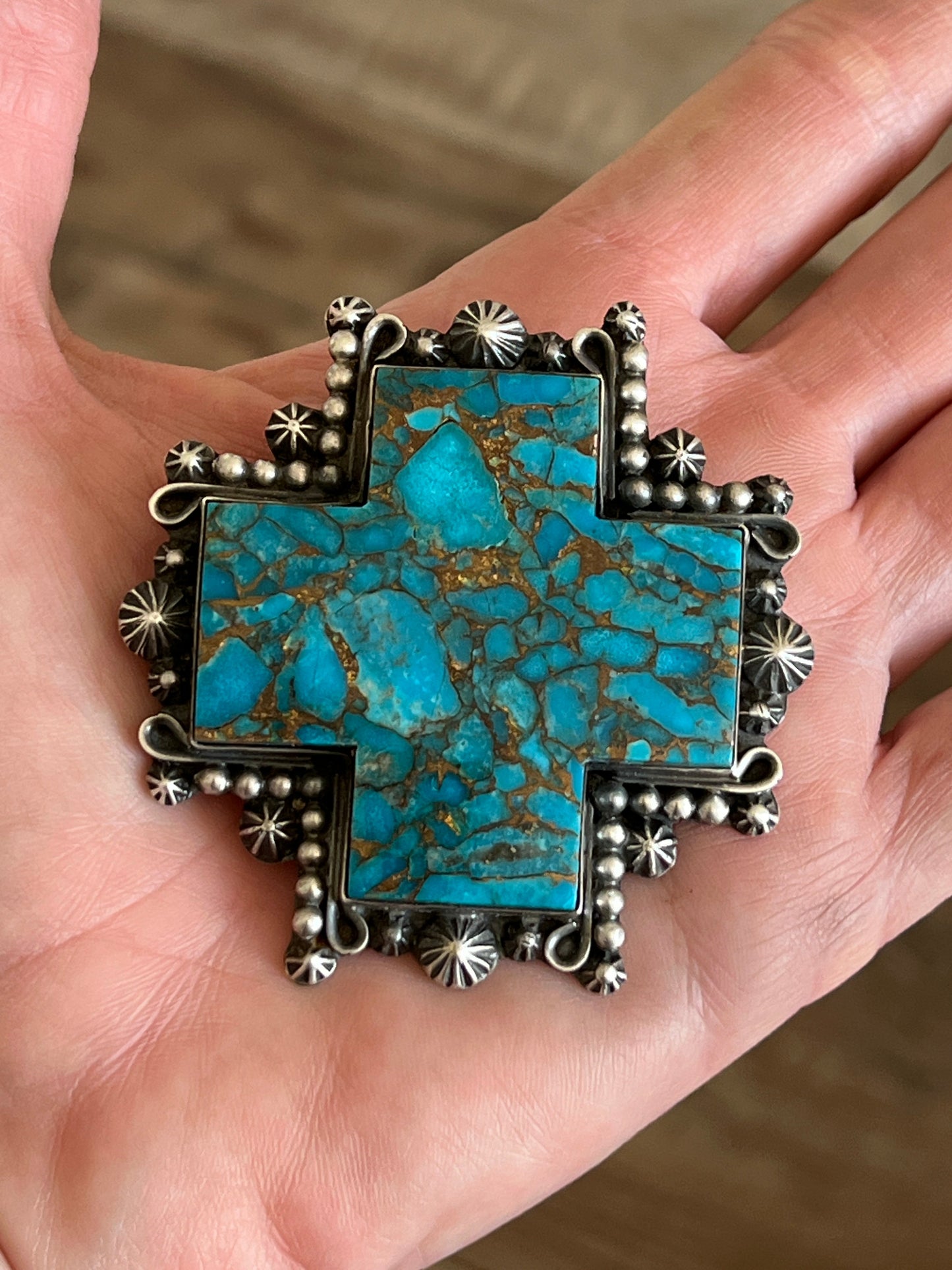 Rosella Paxson Blue Mohave Shepherd Hook Santa Fe Cross Pendant