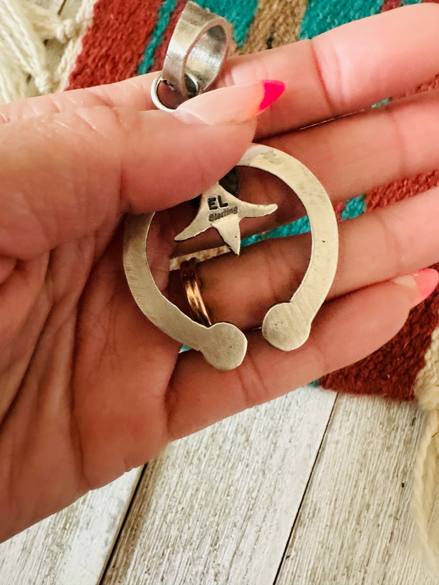 Navajo Sterling Silver & Turquoise Naja Pendant by Eva & Linberg Billah
