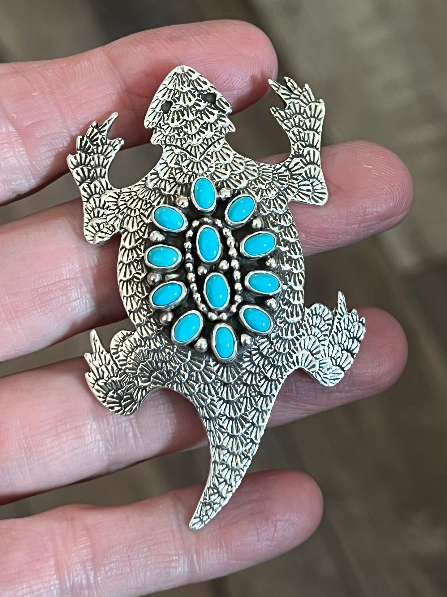 Navajo Sterling Silver and Stone Horned Toad Pin and Pendant by Lee Charley, Turquoise or Onyx